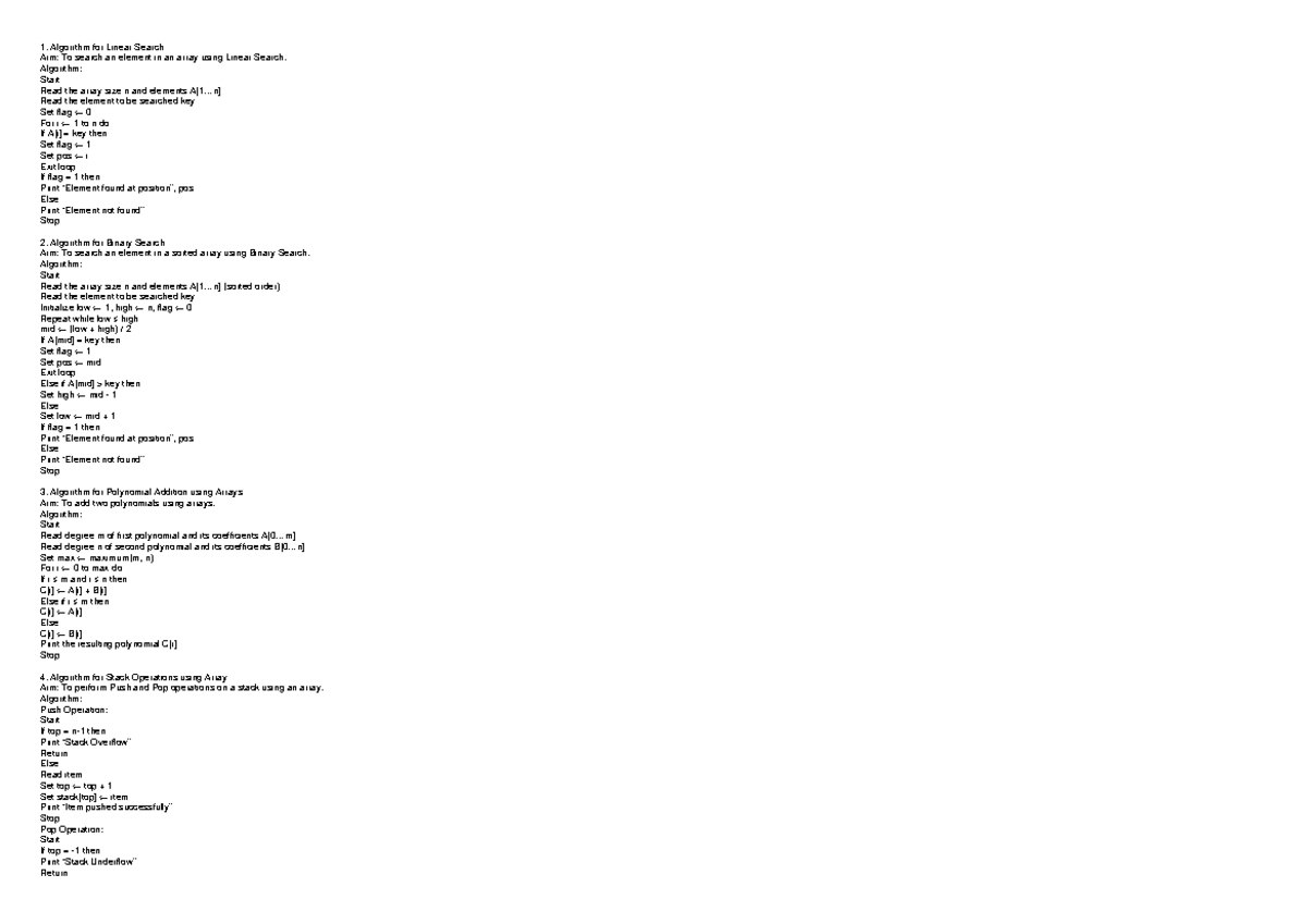 DS LAB Algorithms Overview - JFKDFHBKJSXN - Studocu