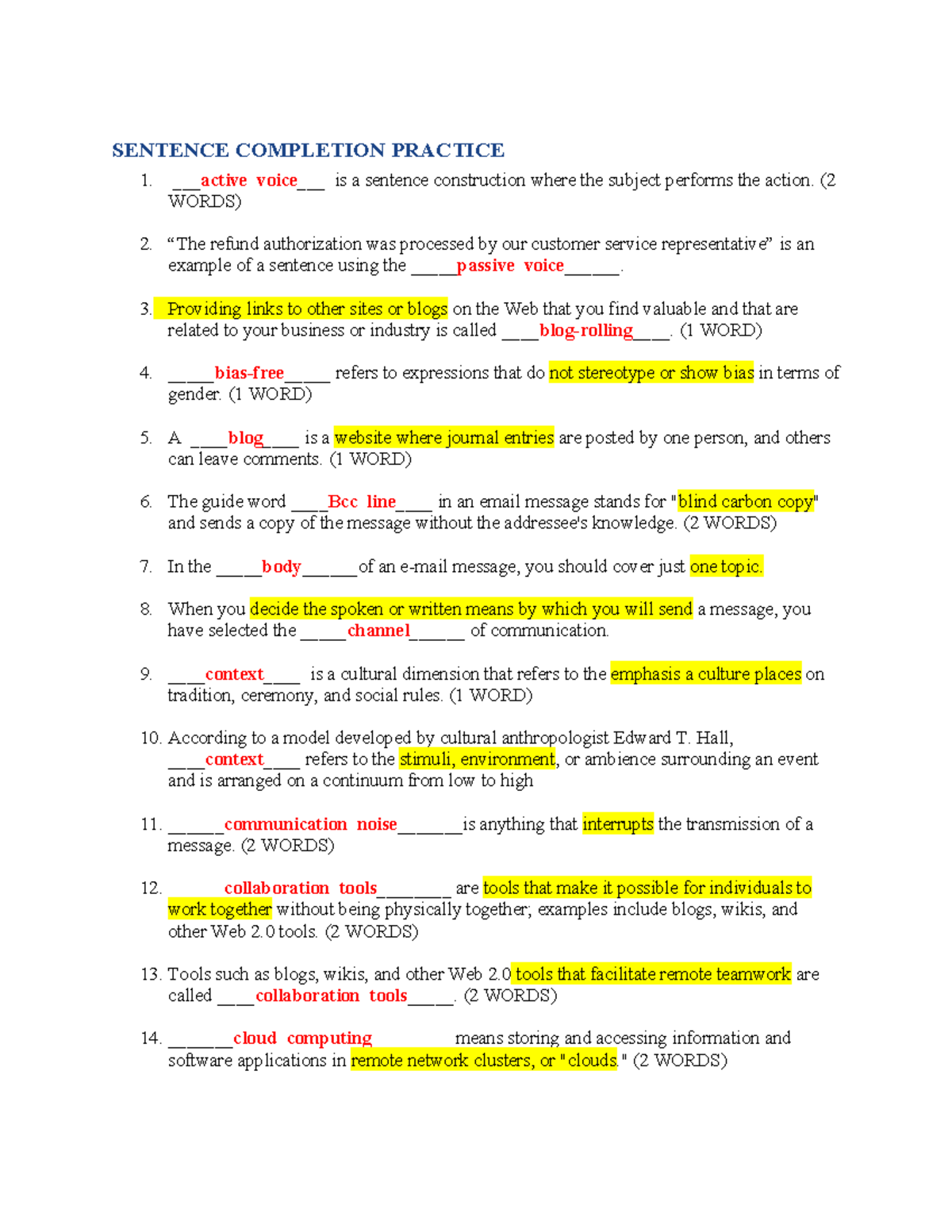 TACN2 - Sentence Completion Practice and Writing Techniques Guide - Studocu