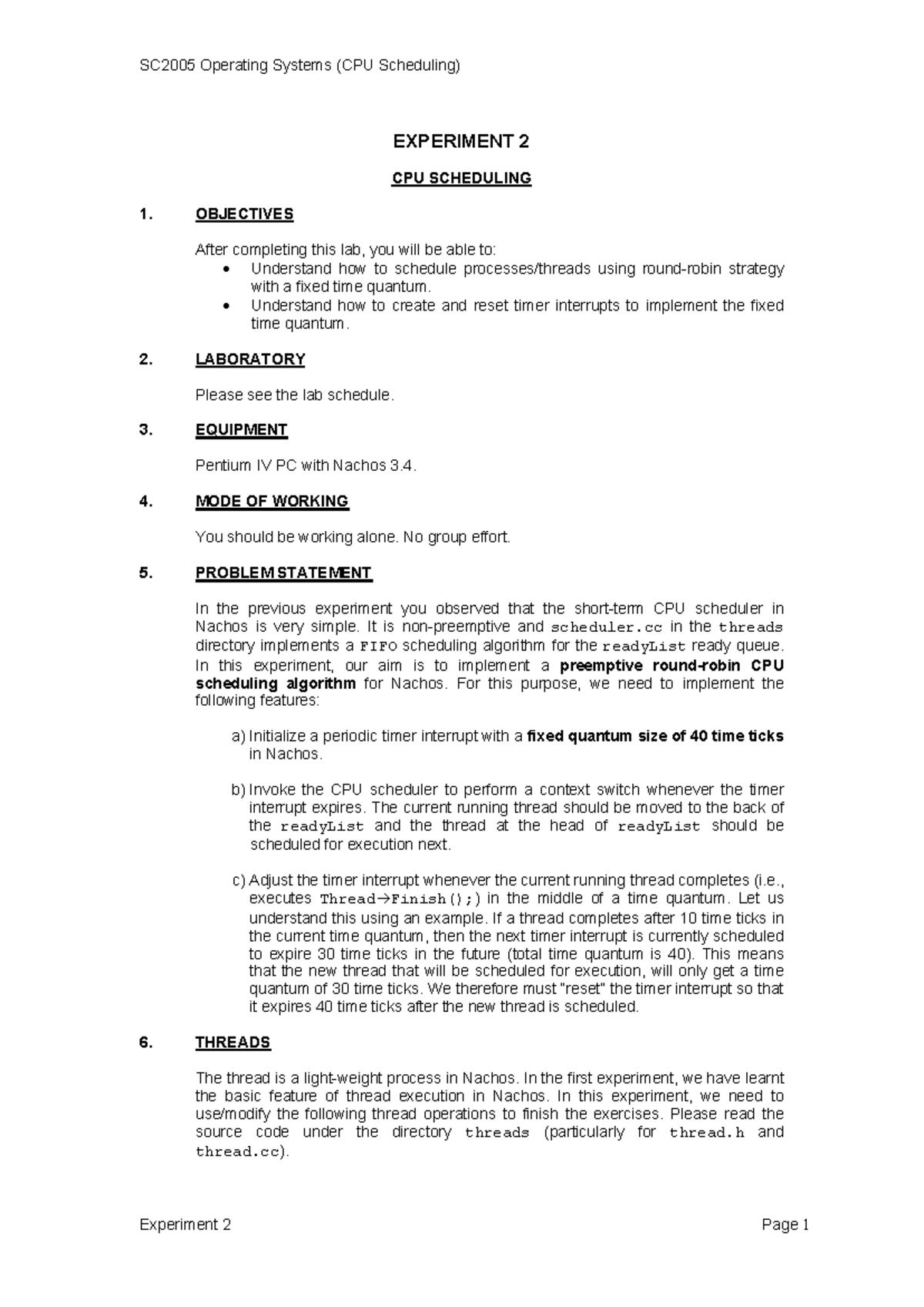 SC2005 Operating Systems: Experiment 2 - CPU Scheduling Lab Summary ...