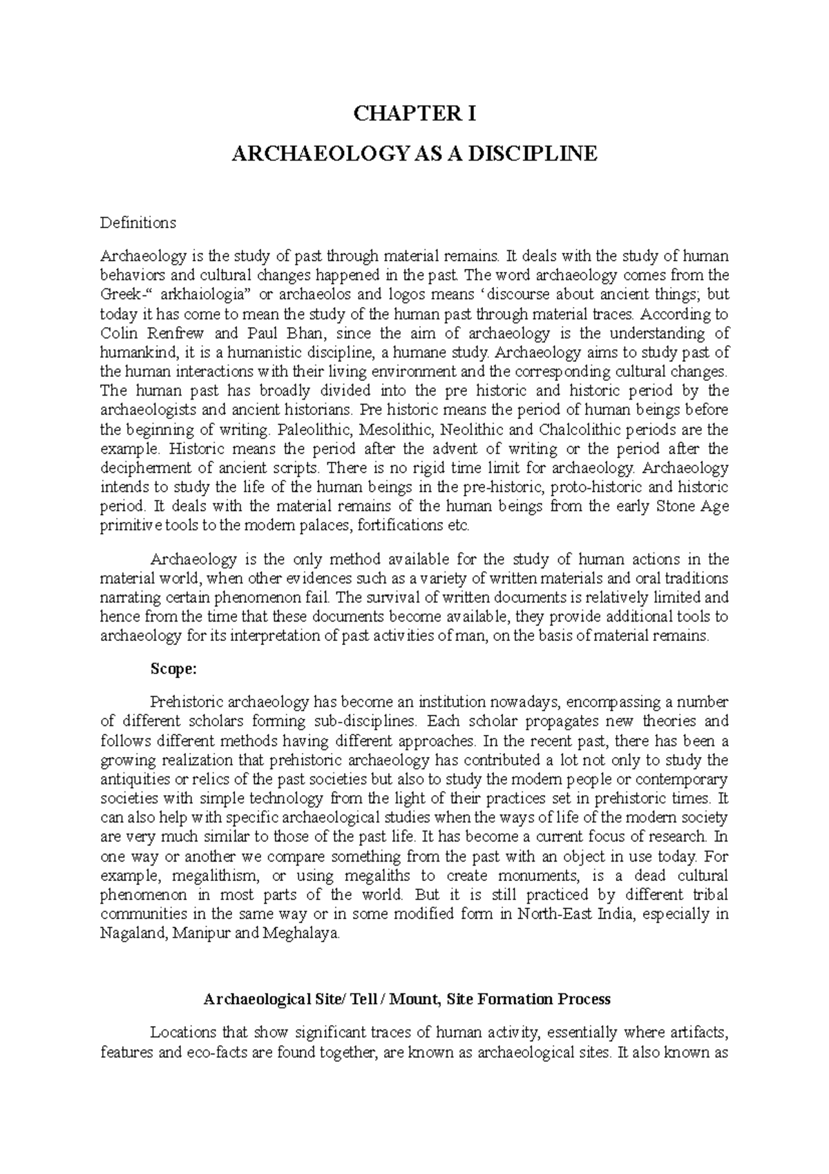 Archaeology - Archeological notes - CHAPTER I ARCHAEOLOGY AS A ...