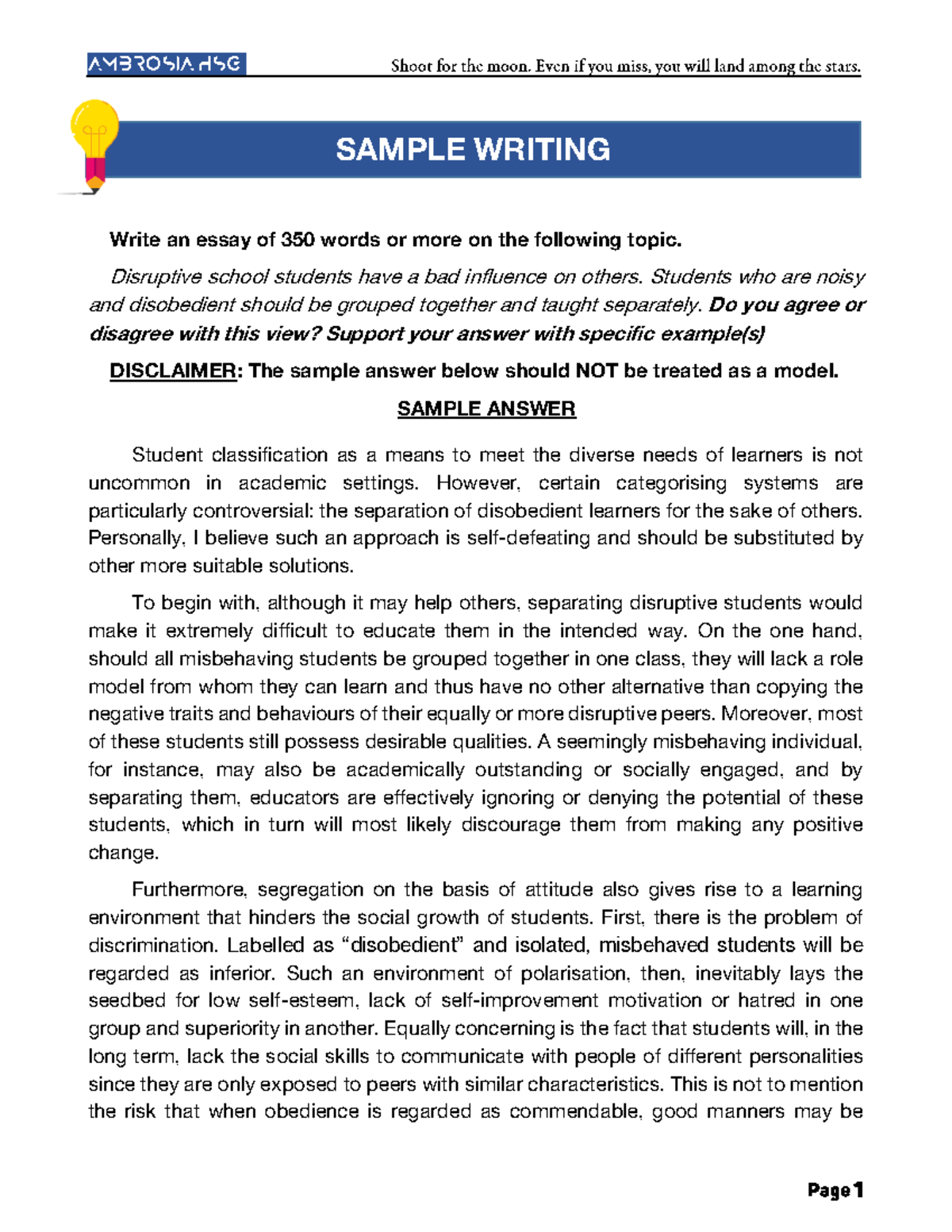 [Essay] Grouping students together - Write an essay of 350 words or ...