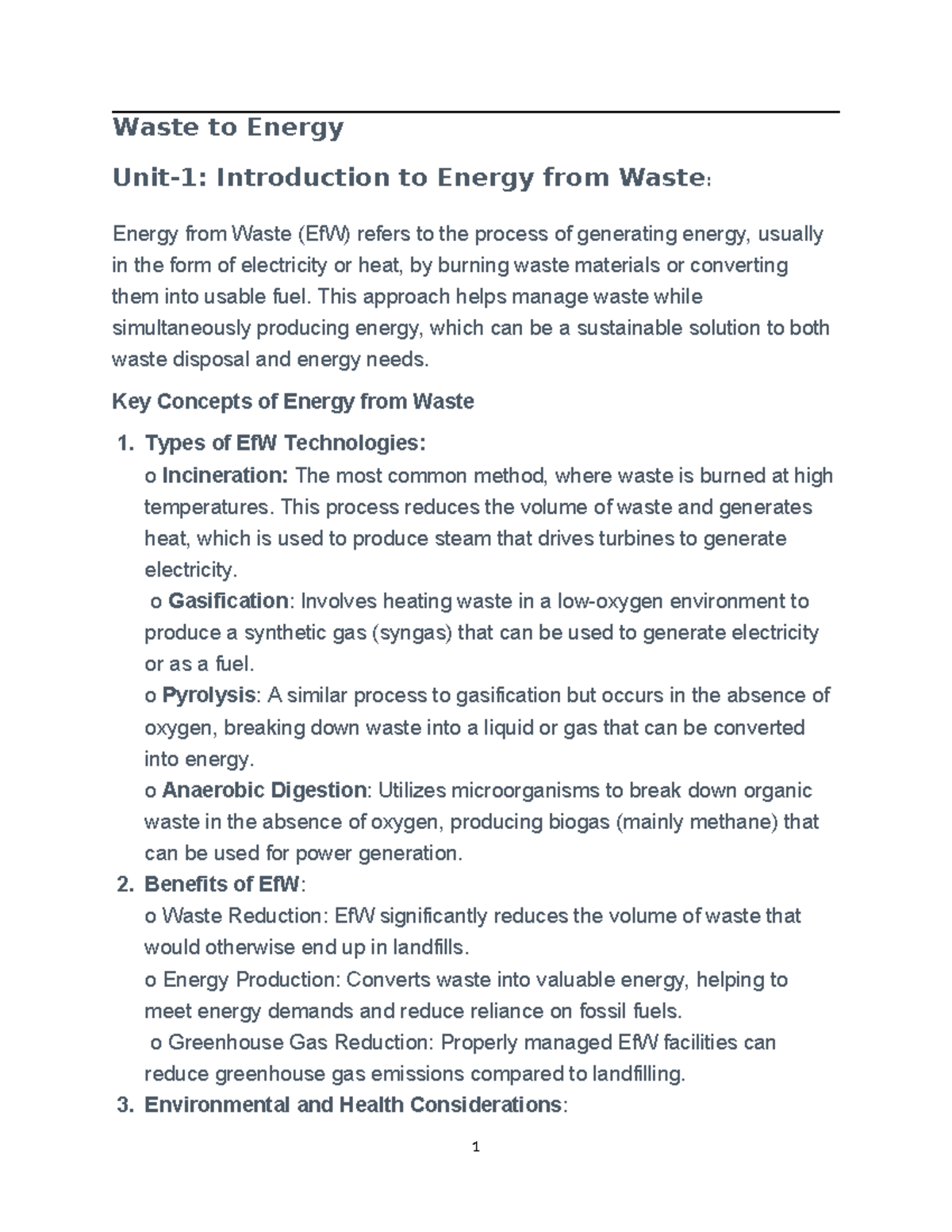Waste to Energy - UNIT 1 NOTES - Waste to Energy Unit-1: Introduction ...