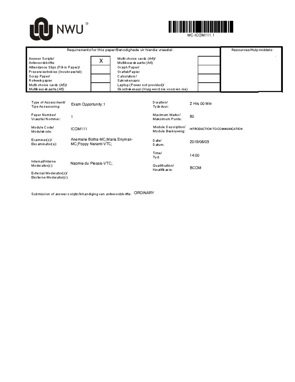 Icom111 MCJUN 2019 Exam Paper with Multiple Choice and Case Study ...