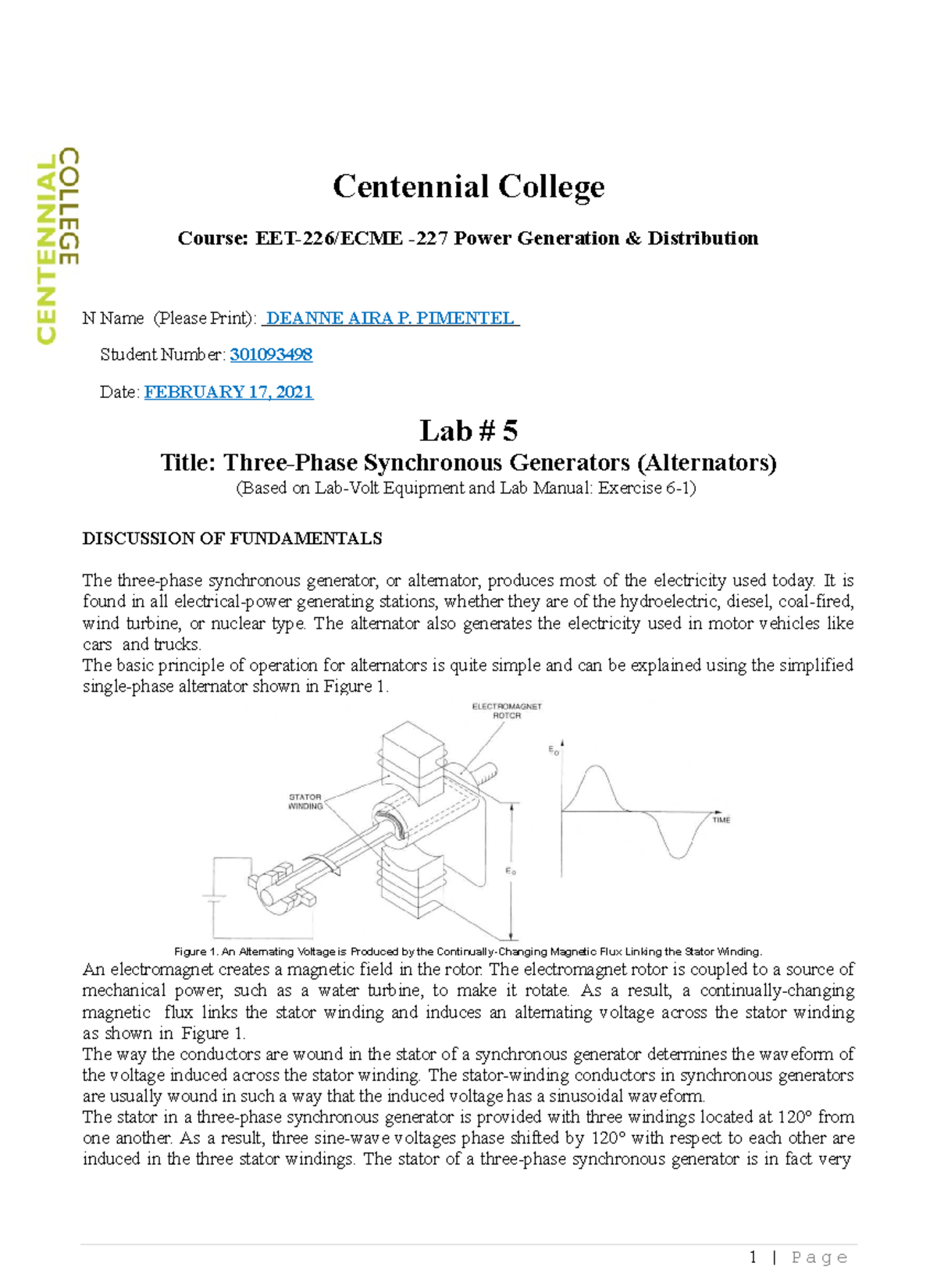 EET-226 Lab #5: Analyzing Three-Phase Synchronous Generators - Studocu