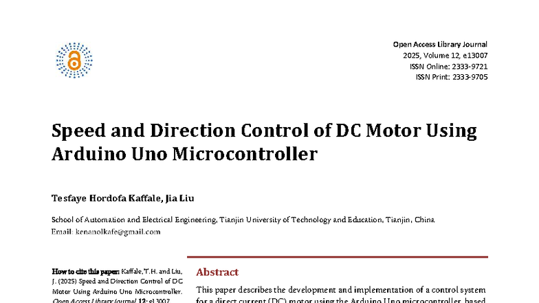 Speed and Direction Control of DC Motor Using Arduino UNO - Studocu