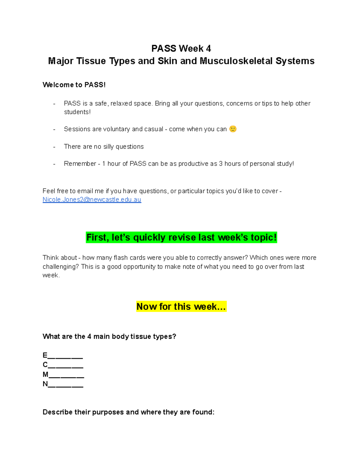 PASS Week 4: Major Tissue Types & Skin/Musculoskeletal Systems - Studocu