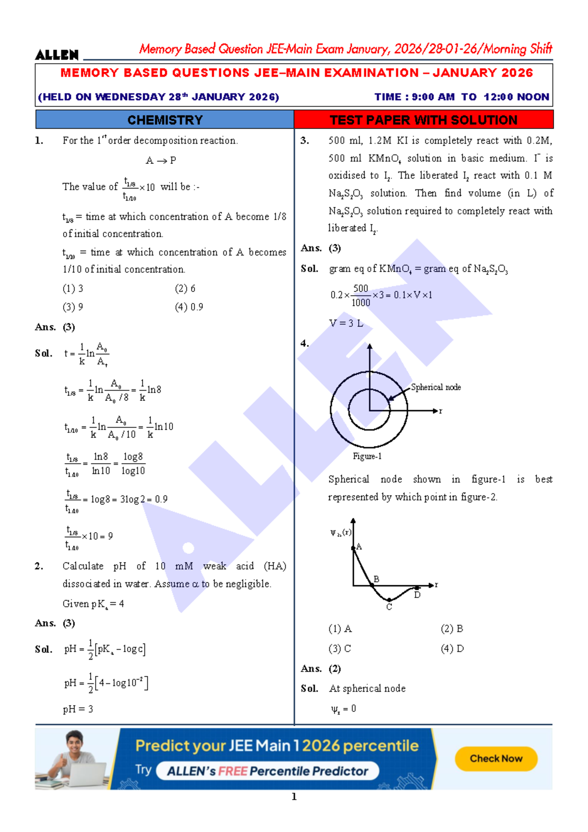 MEMORY BASED QUESTIONS FOR CHEMISTRY 1 EXAM JAN 2026 - Studocu