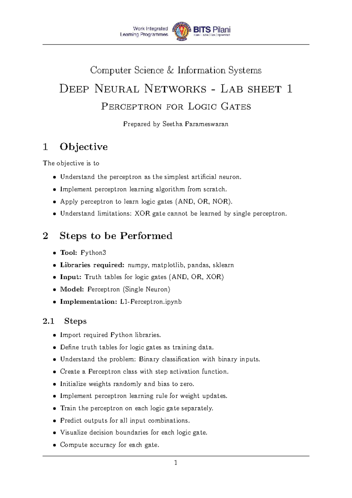 L1-Computer Science Deep Neural Networks: Perceptron Lab Notes - Studocu