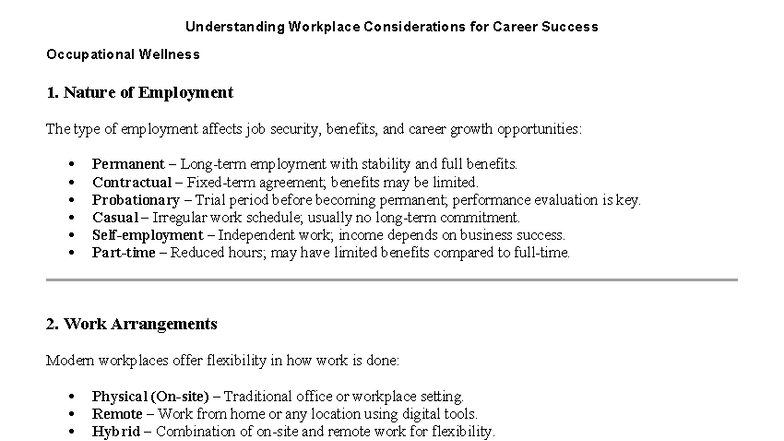 Occupational Wellness: Key Considerations for Career Success - Studocu