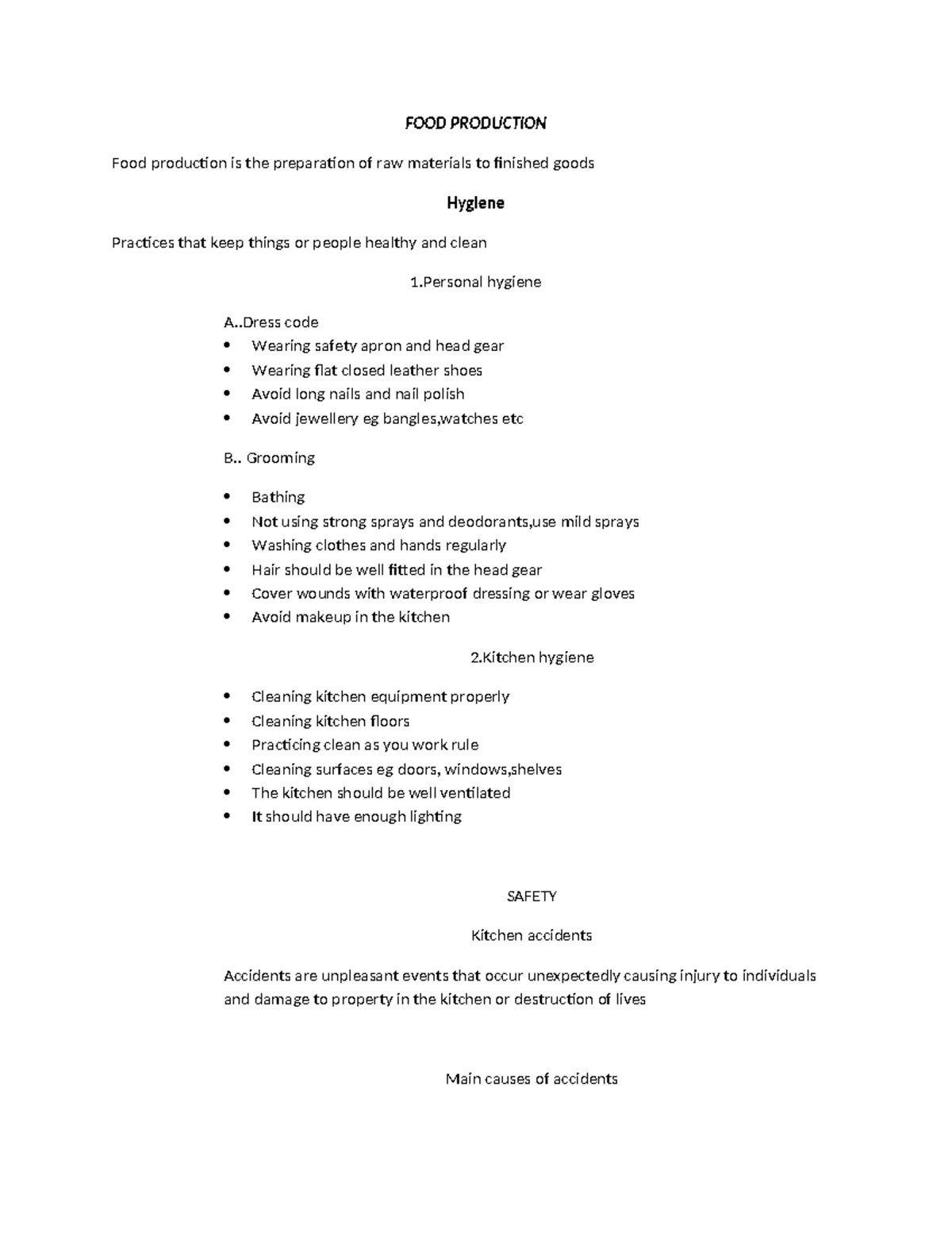 Cookery Notes: Food Production, Hygiene, Safety & First Aid - Studocu