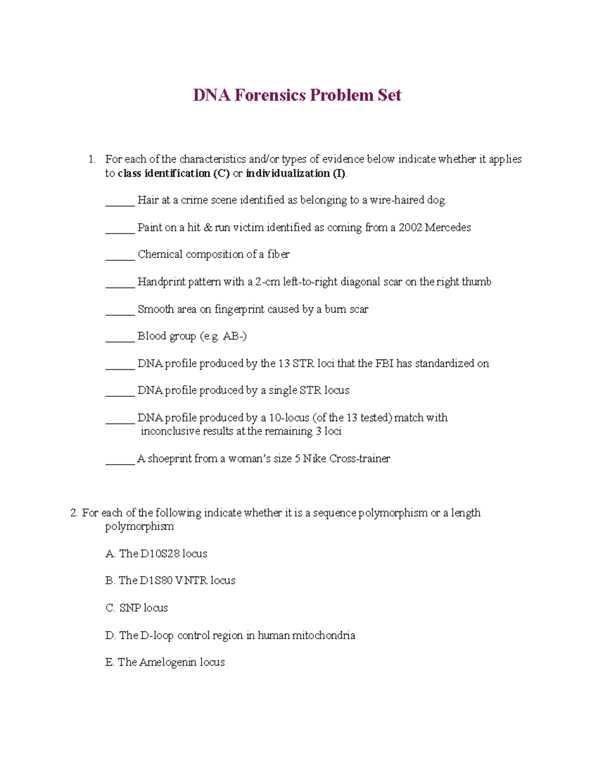DNA Forensics PS Practice Questions and Analysis - Studocu