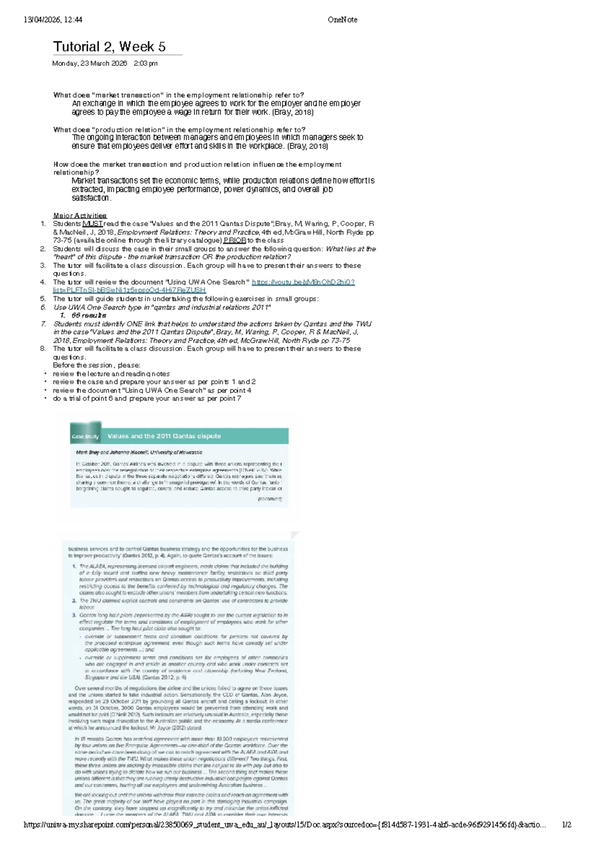 Employment Relations - Tutorial 2, Week 5 (23 March 2026) - Studocu