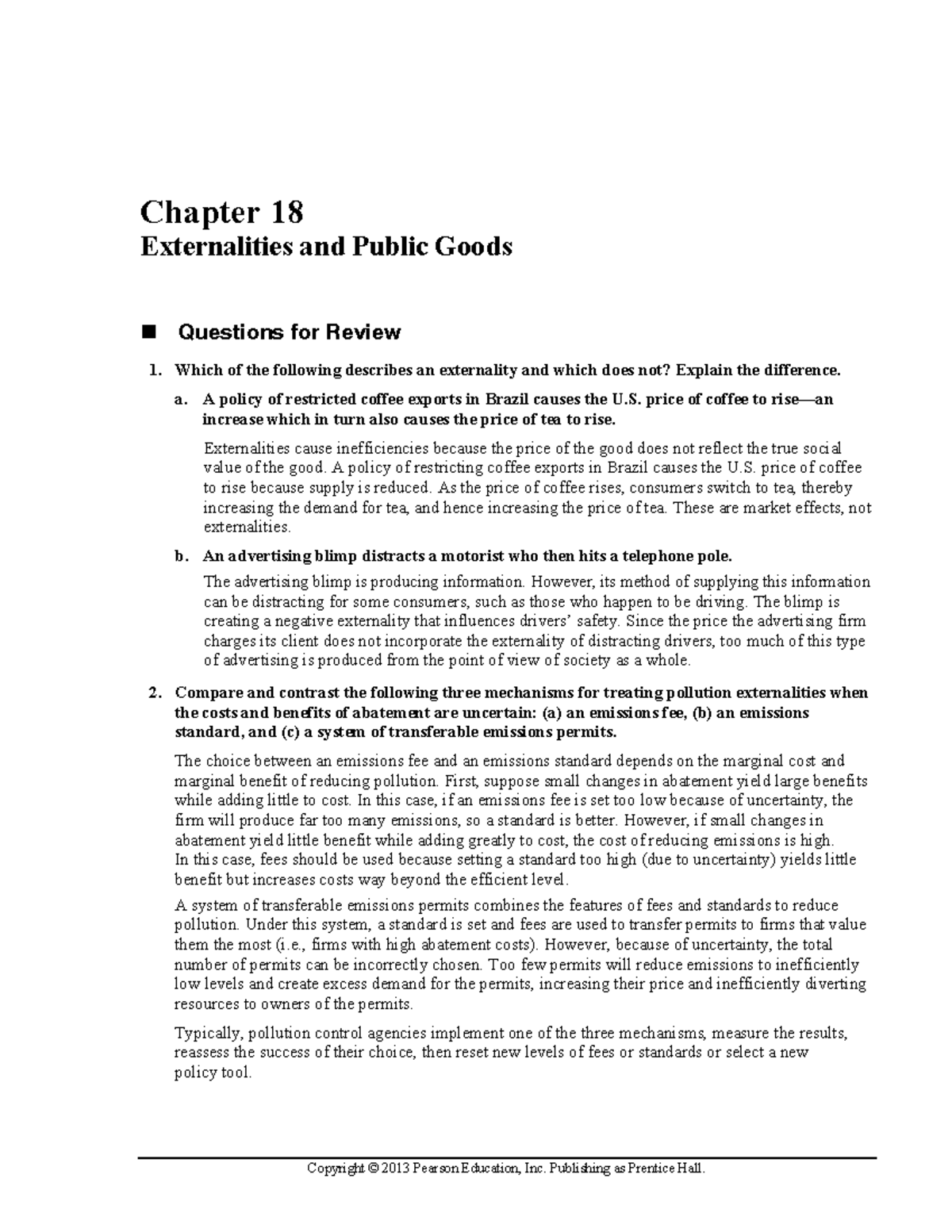 Ch18 - Review Questions on Externalities and Public Goods - Studocu