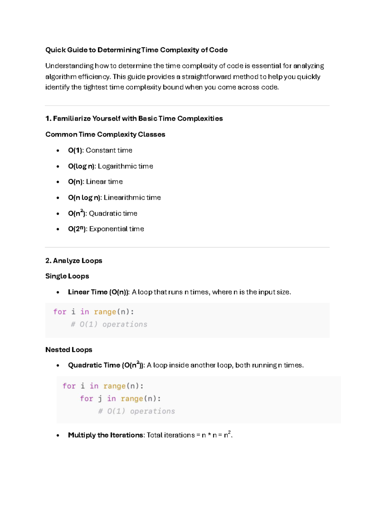 Complexities Guide: Quick Analysis of Time Complexity in Code - Studocu