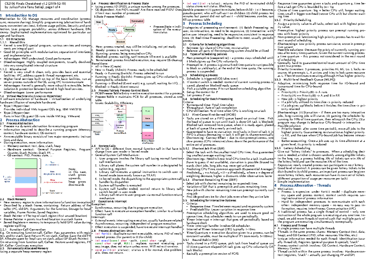 CS2106 Final Exam Summary - Introduction to Operating Systems - Studocu