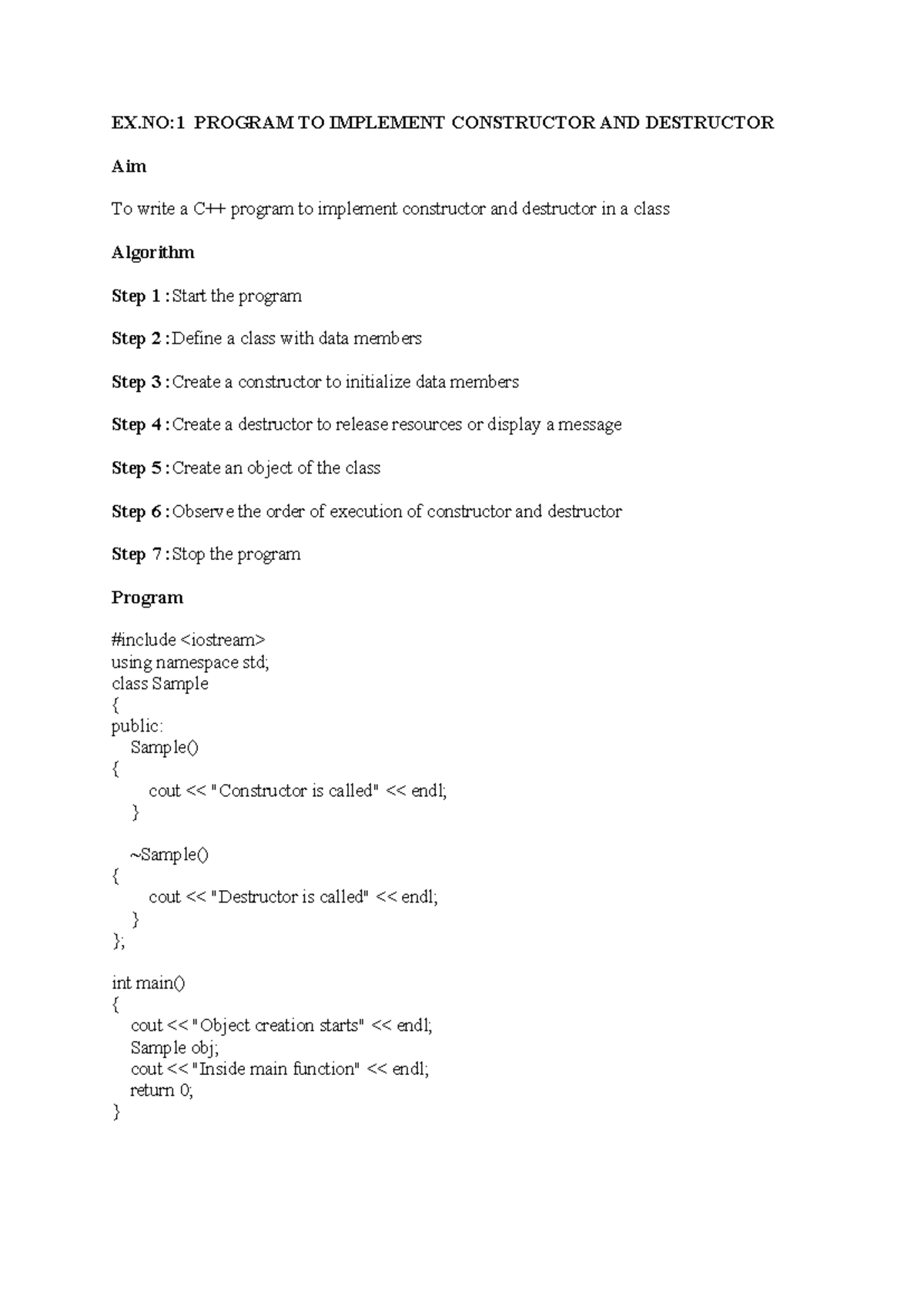 Experiment 1, 2, 3 - Constructor, Destructor & Dynamic Memory ...
