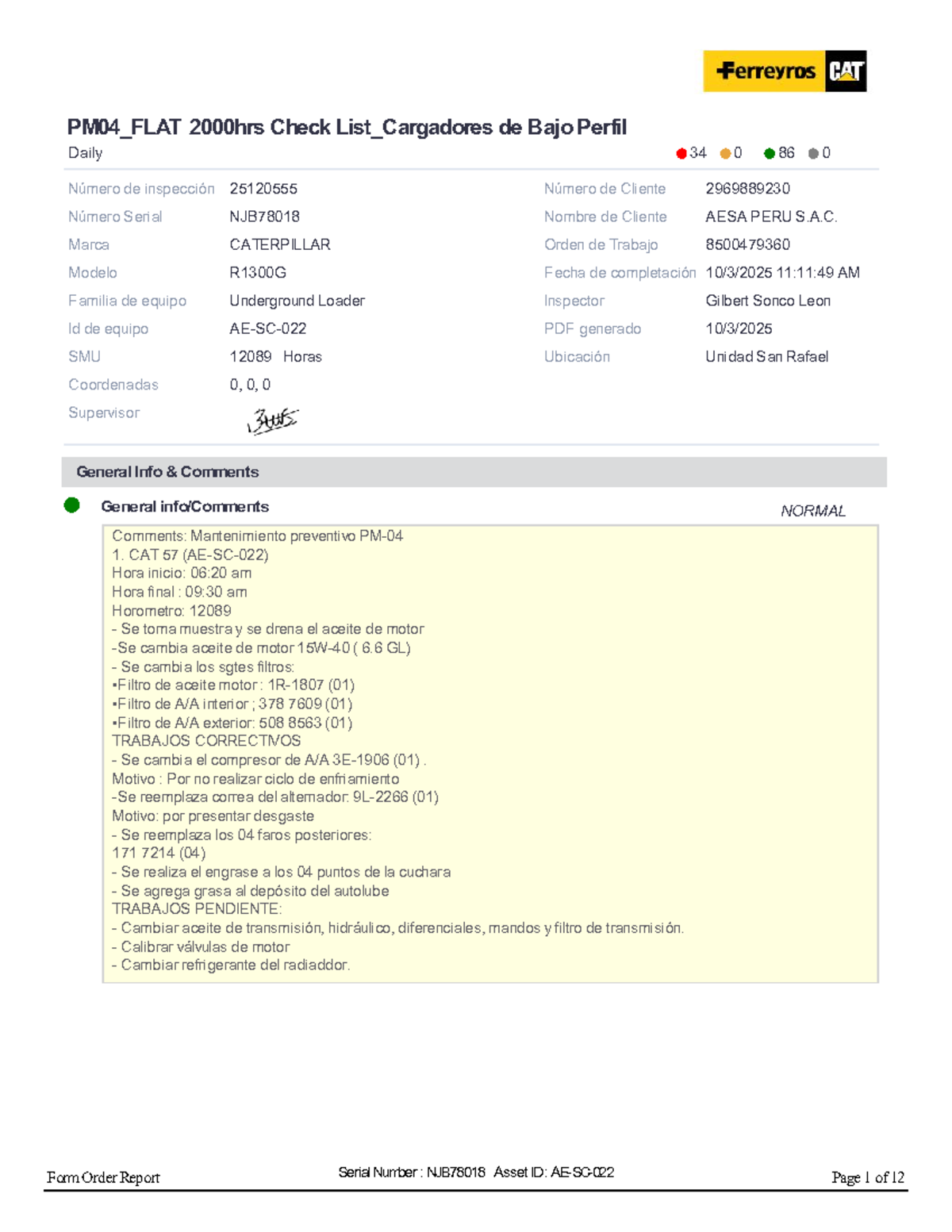 PM04_FLAT Daily Inspection Checklist for CATERPILLAR R1300G - Studocu