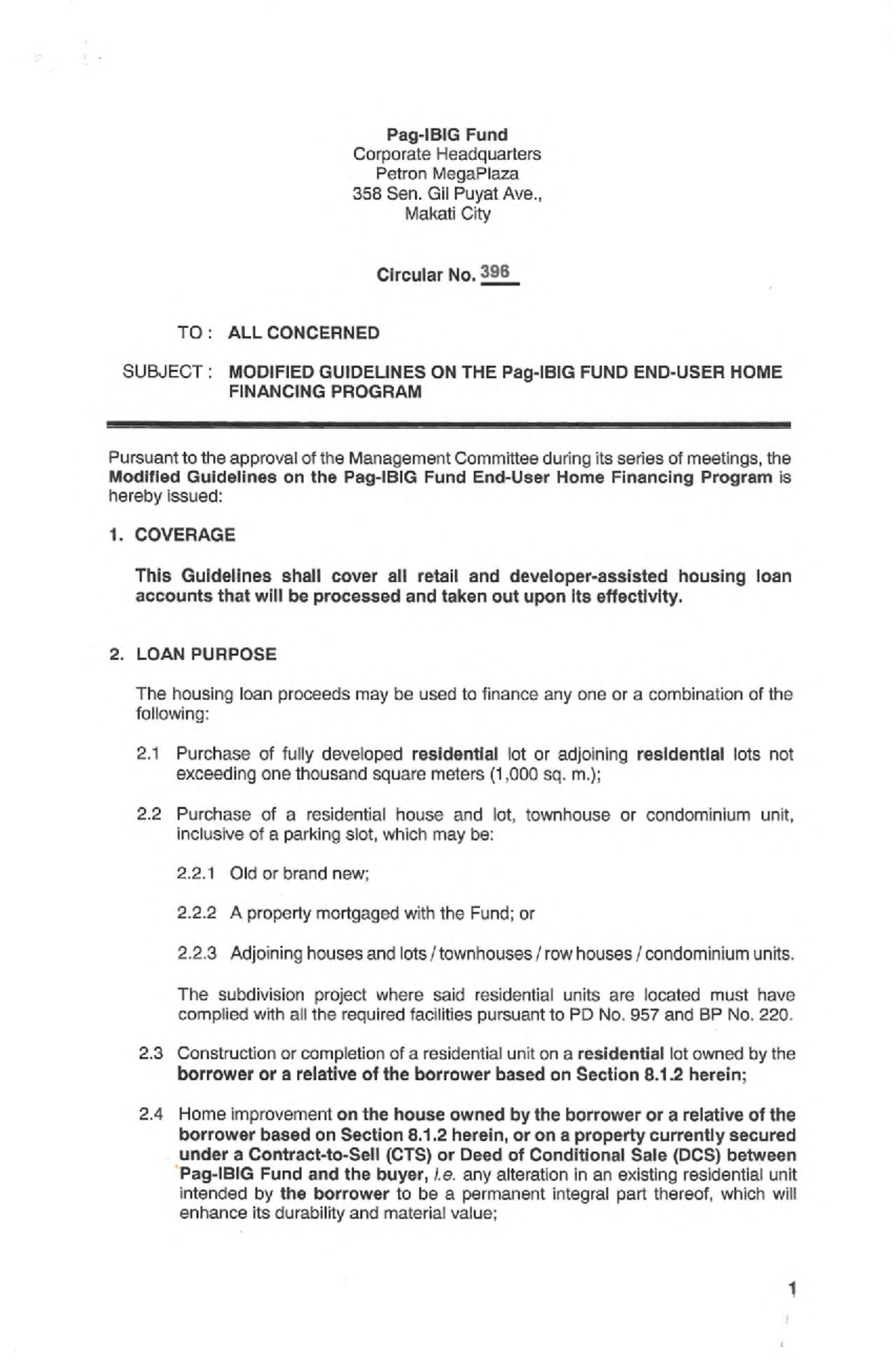 Guidelines on the Pag-IBIG Fund Home Financing Program (Circular 396 ...