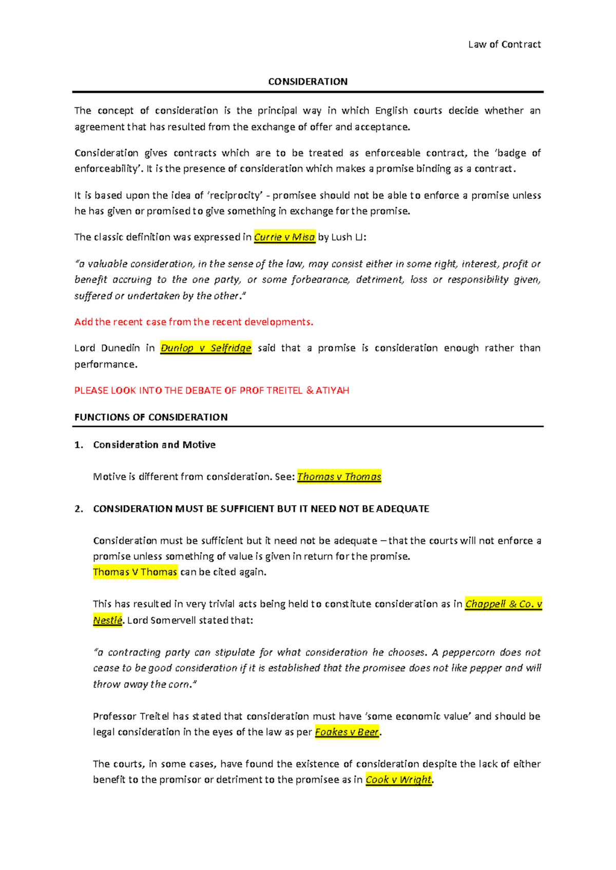 LAW101: Case List on Consideration - Key Concepts & Recent Developments ...