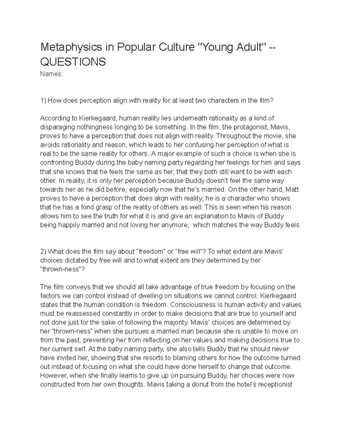 Metaphysics in Popular Culture Young Adult - Questions (Brandon, Nathan ...