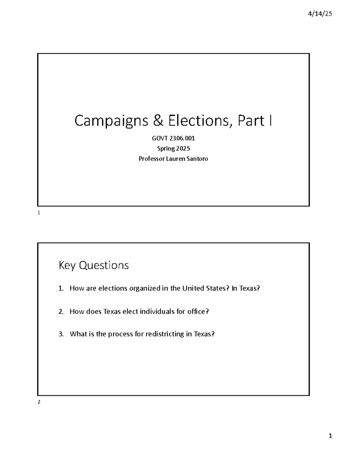 GOVT 2306: Spring 2025 Notes on Redistricting & Elections in Texas ...