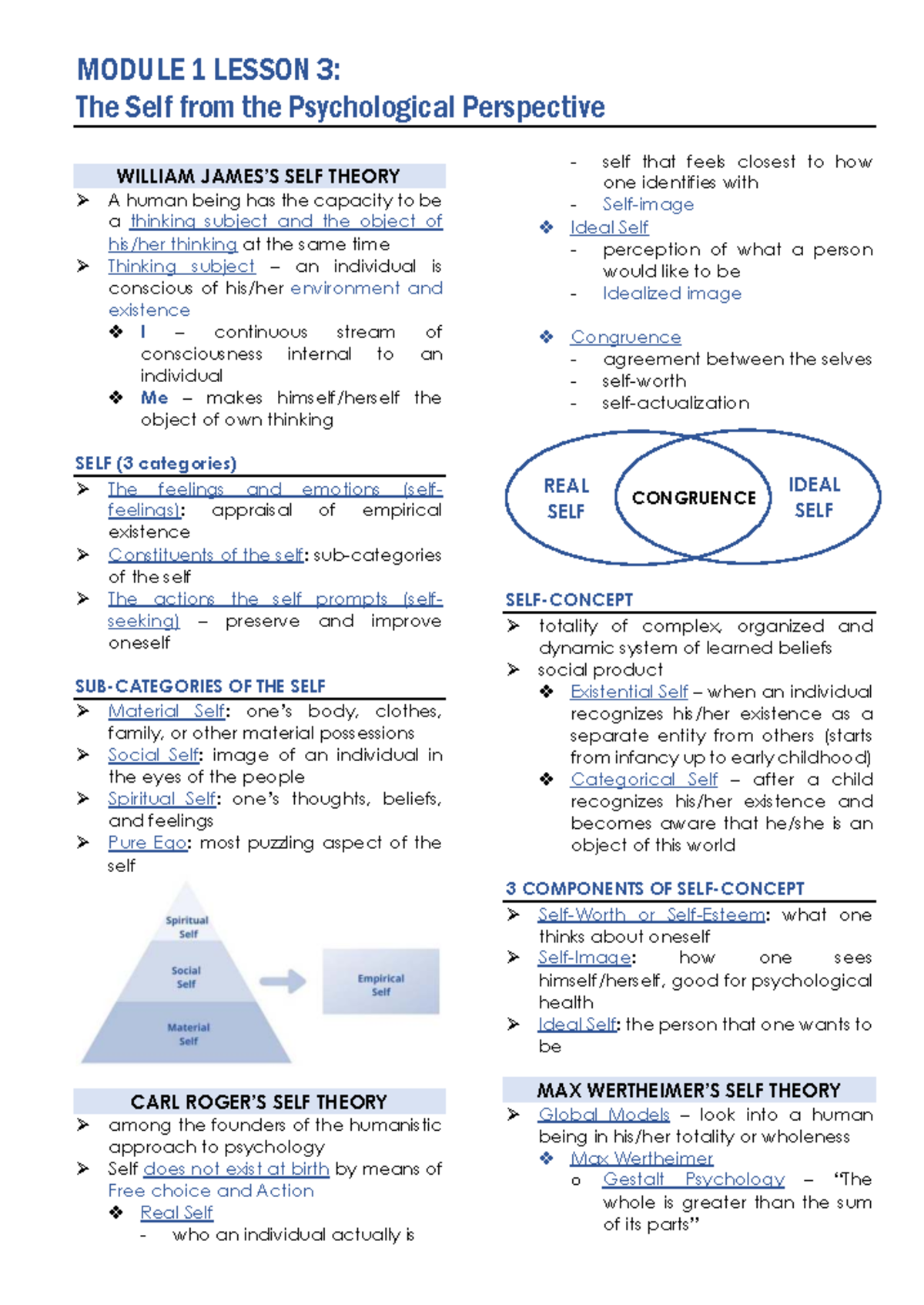 MODULE 1 LESSON 3: Understanding the Self in Psychology - Studocu