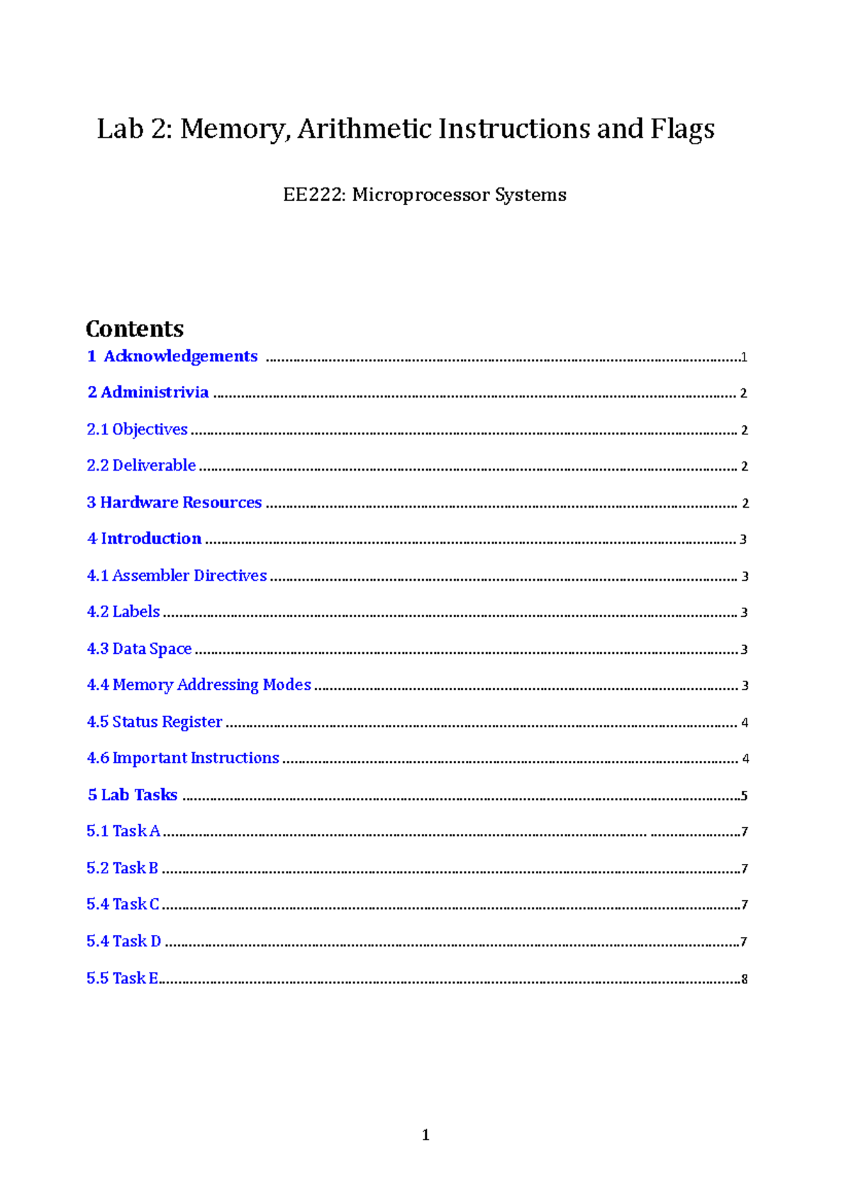 Lab 2: Memory & Arithmetic Instructions in Microprocessor Systems - Studocu