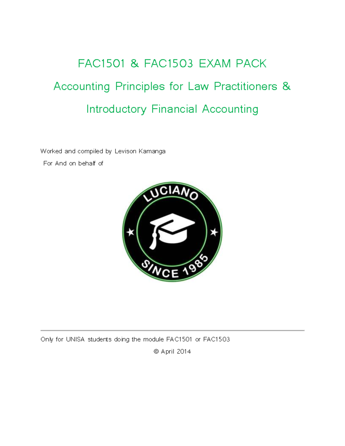 FAC1501 & FAC1503 EXAM PACK: Accounting Principles for Law ...