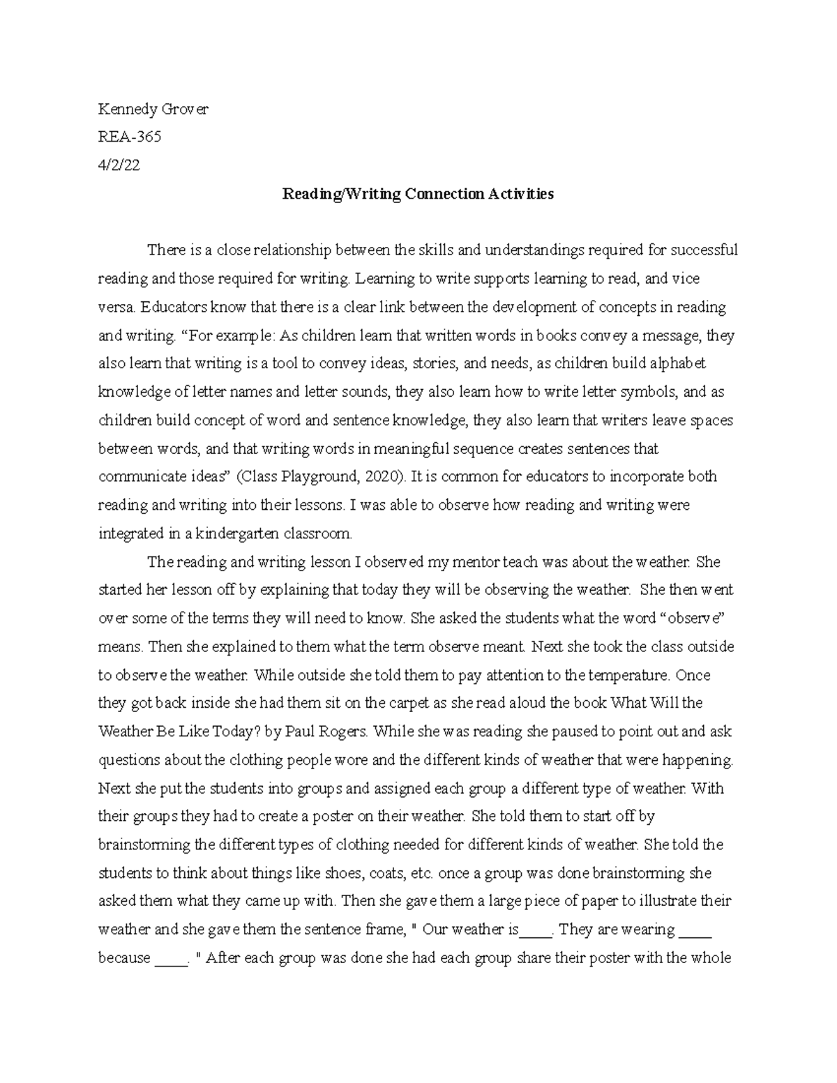 Reading-Writing Connection Activities: Engaging Strategies in K-2 - Studocu