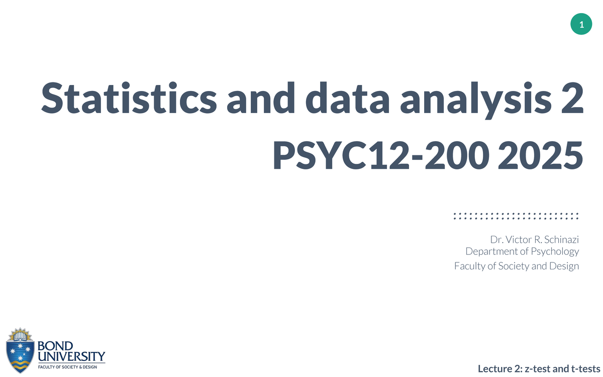 PSYC12-200 2025: Lecture Notes on z-test & t-tests in Statistics - Studocu