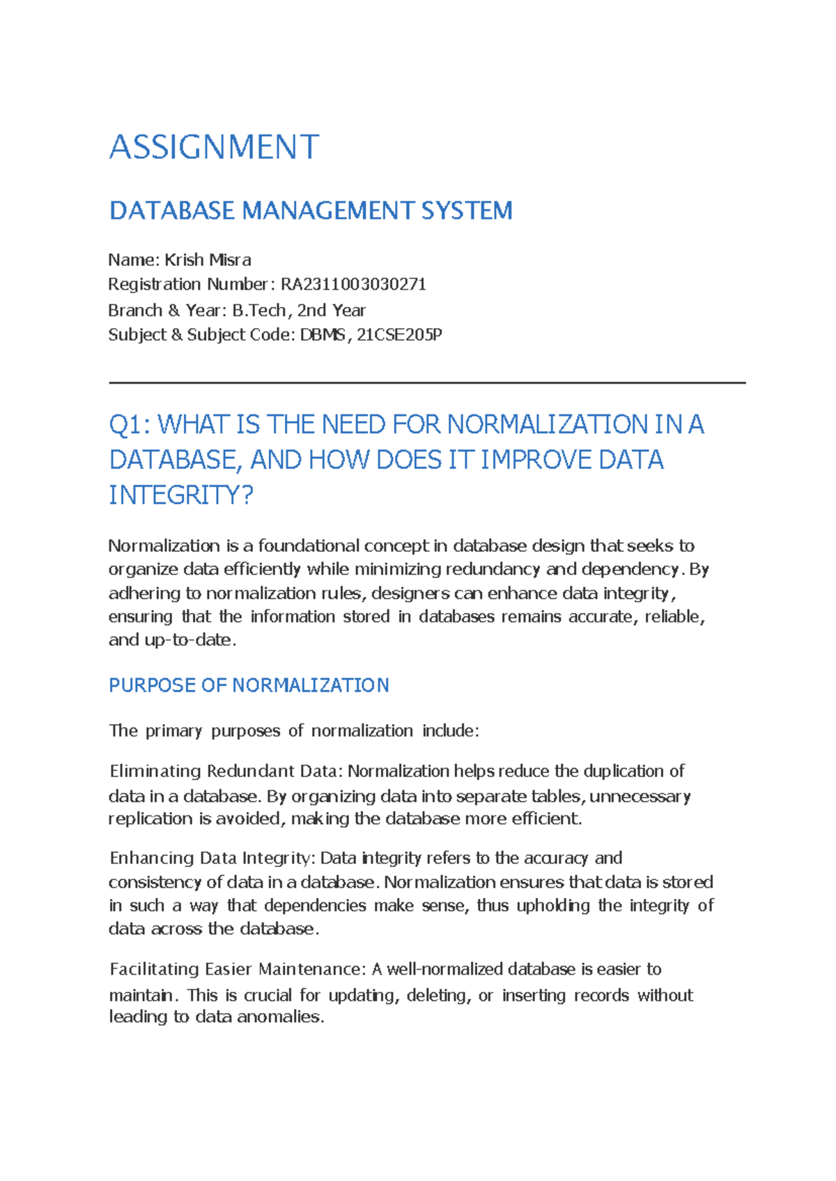 Database Management System Assignment Guide - ASSIGNMENT DATABASE ...