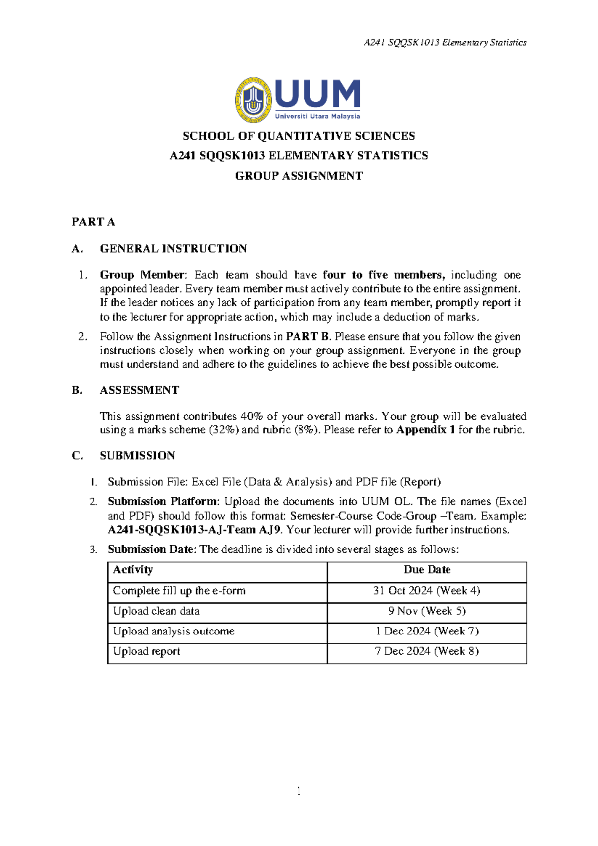 Group Assignment Guidelines for SQQSK1013 A241: Sleep Study Analysis ...