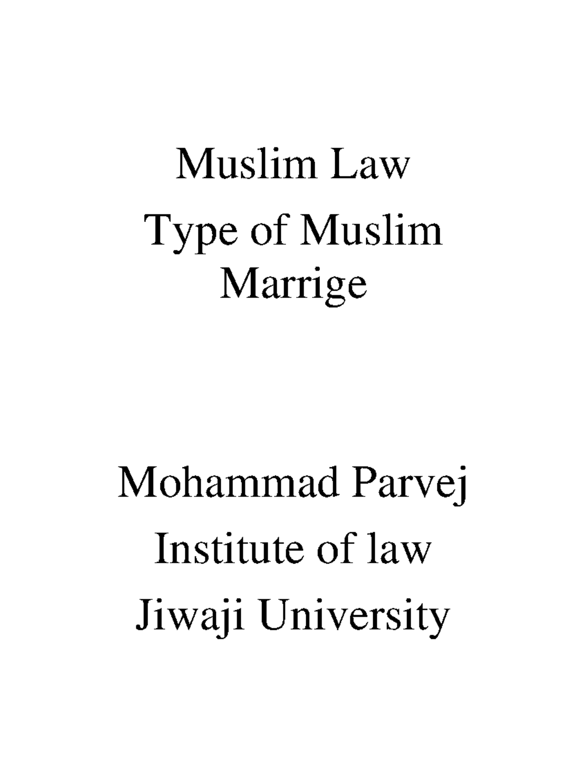 Muslim Law: Types of Marriage in Islamic Culture (ML 7) - Studocu