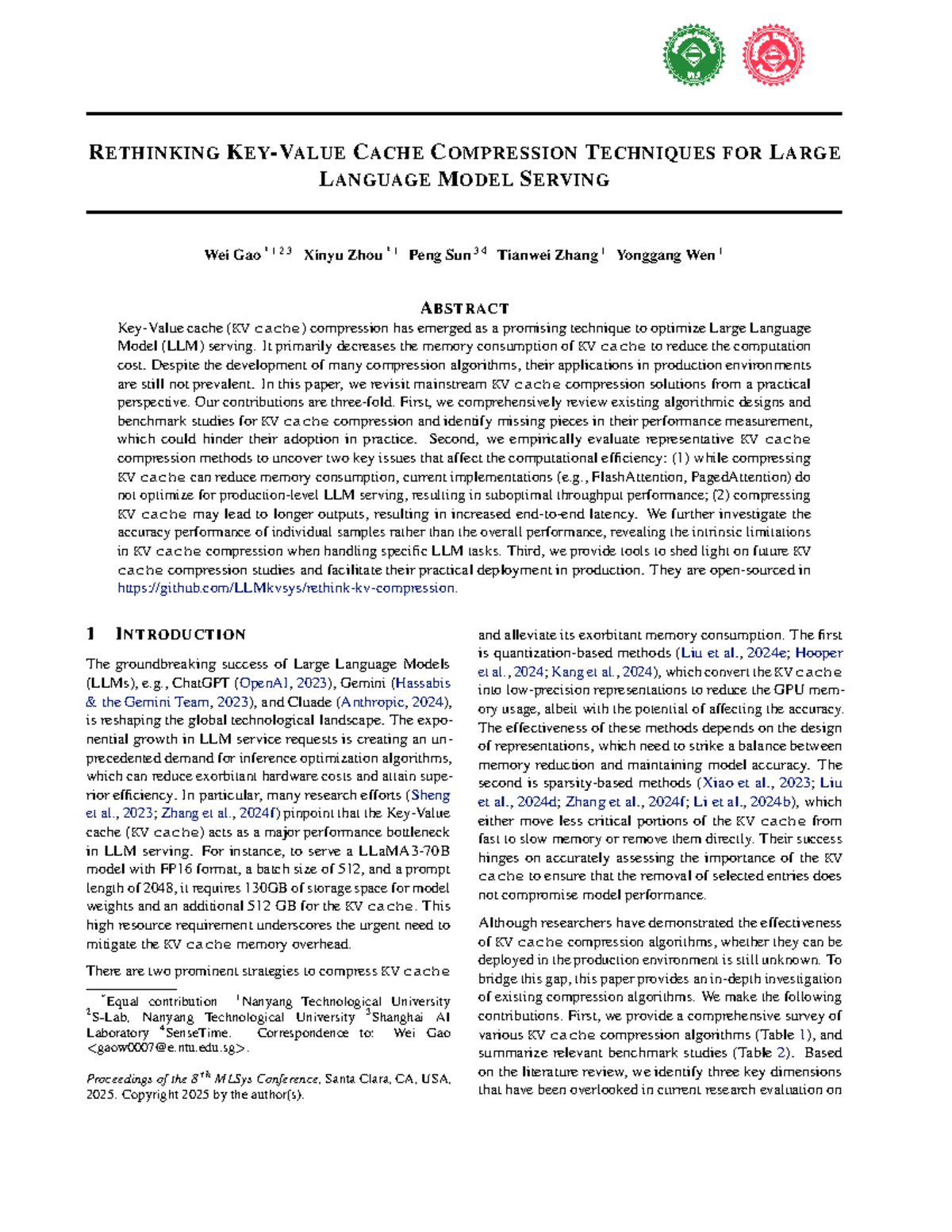 Rethinking KV Cache Compression Techniques for LLM Serving (25-mlsys ...