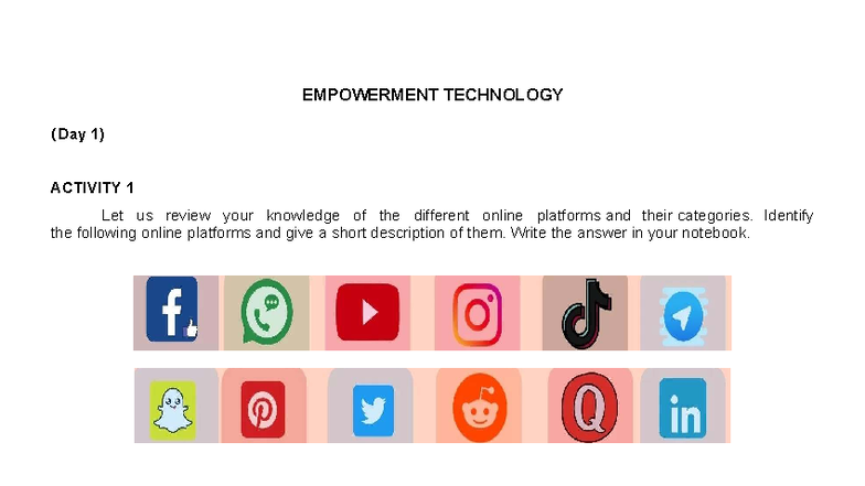 Empowerment Technology (Week 2) Online Platforms Overview - Studocu