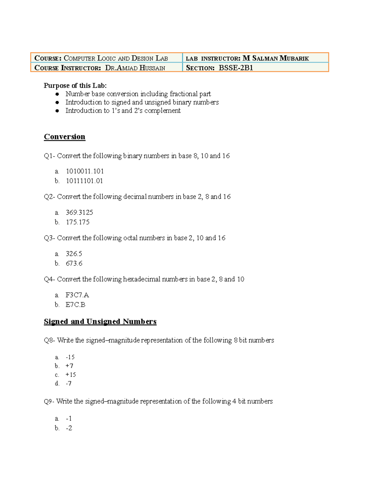 Lab Manual 1 - none - COURSE: COMPUTER LOGIC AND DESIGN LAB LAB ...