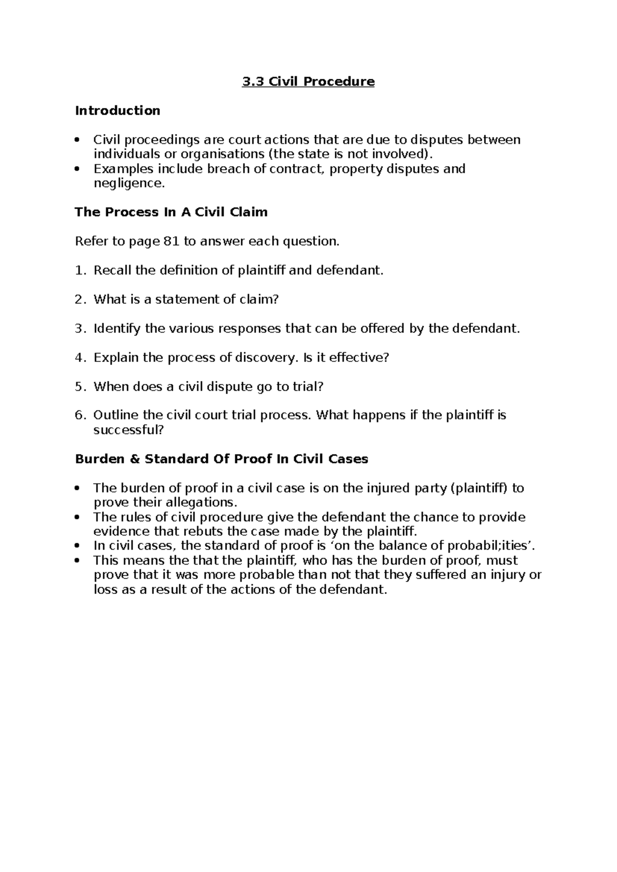 3.3c Civil Procedure - Introduction & Key Concepts Notes - Studocu