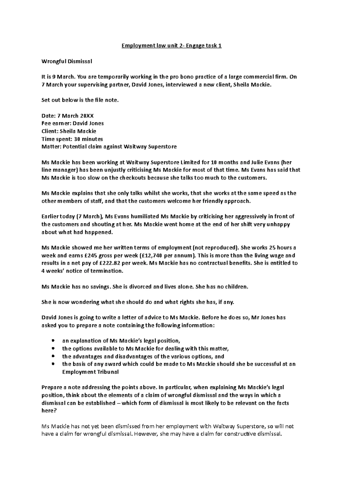 EMP WS1 - WS task - EMPLOYMENT LAW AND PRACTICE Unit 1 Guide The ...