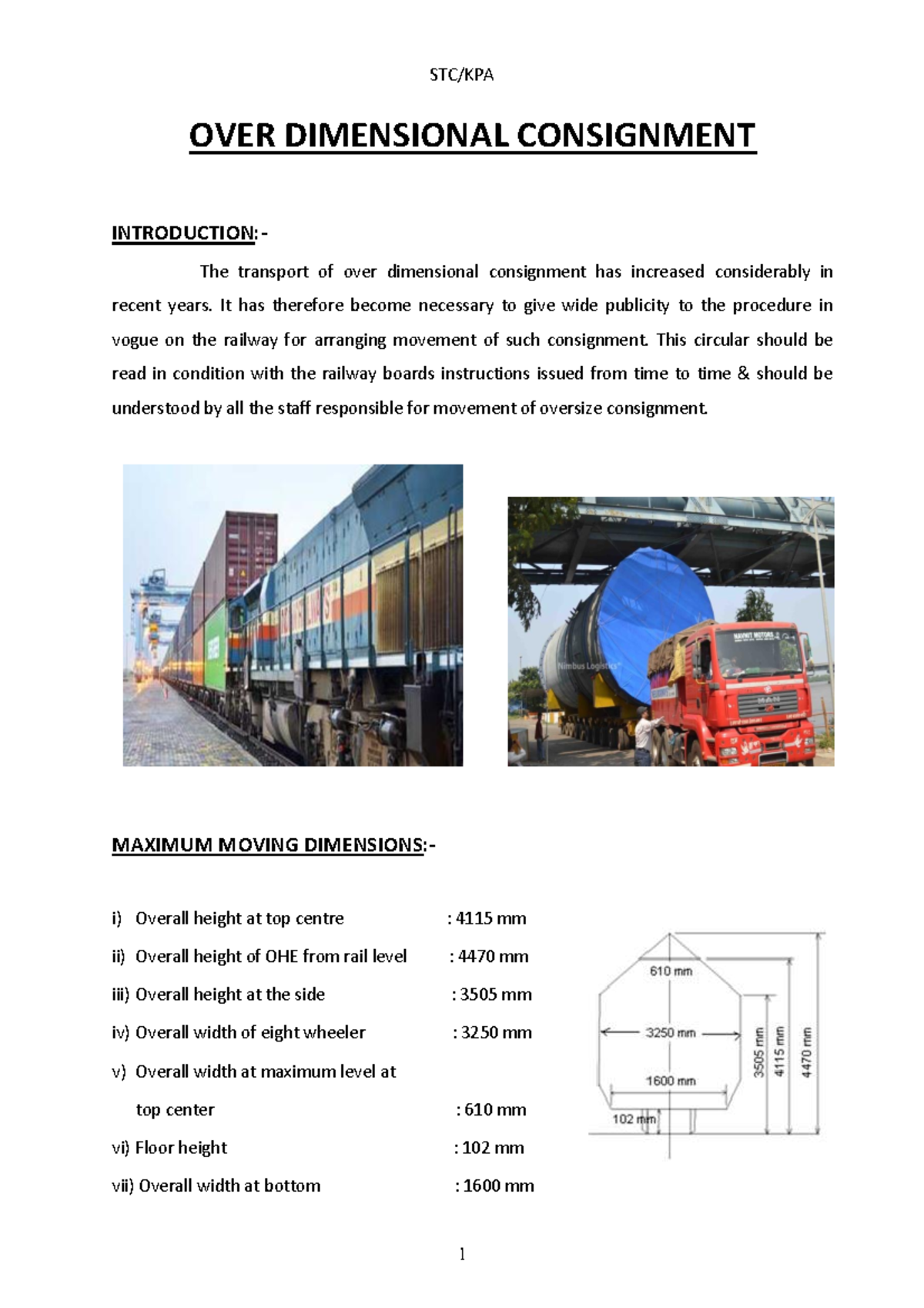 ODC - Over Dimensional Consignment Guidelines and Procedures - Studocu