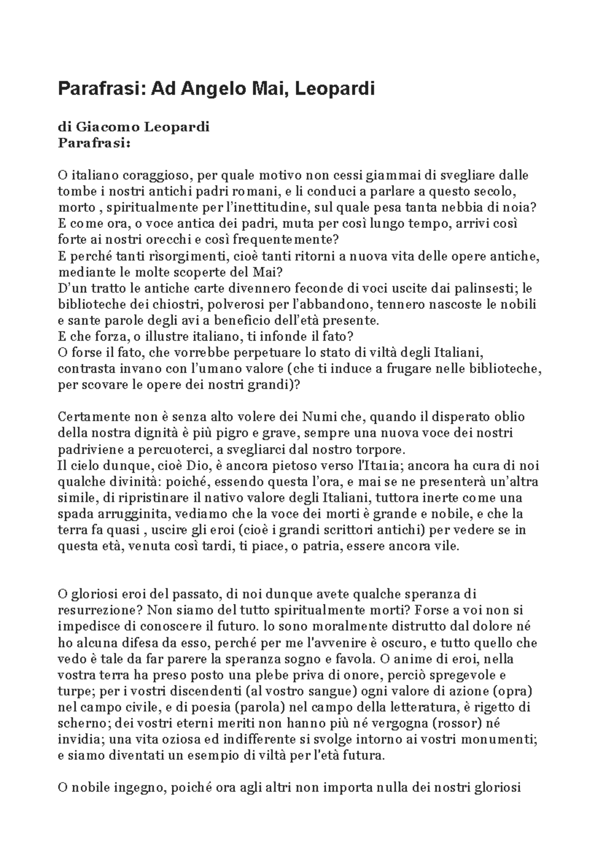CAnti Leopardi: Parafrasi e Analisi di 