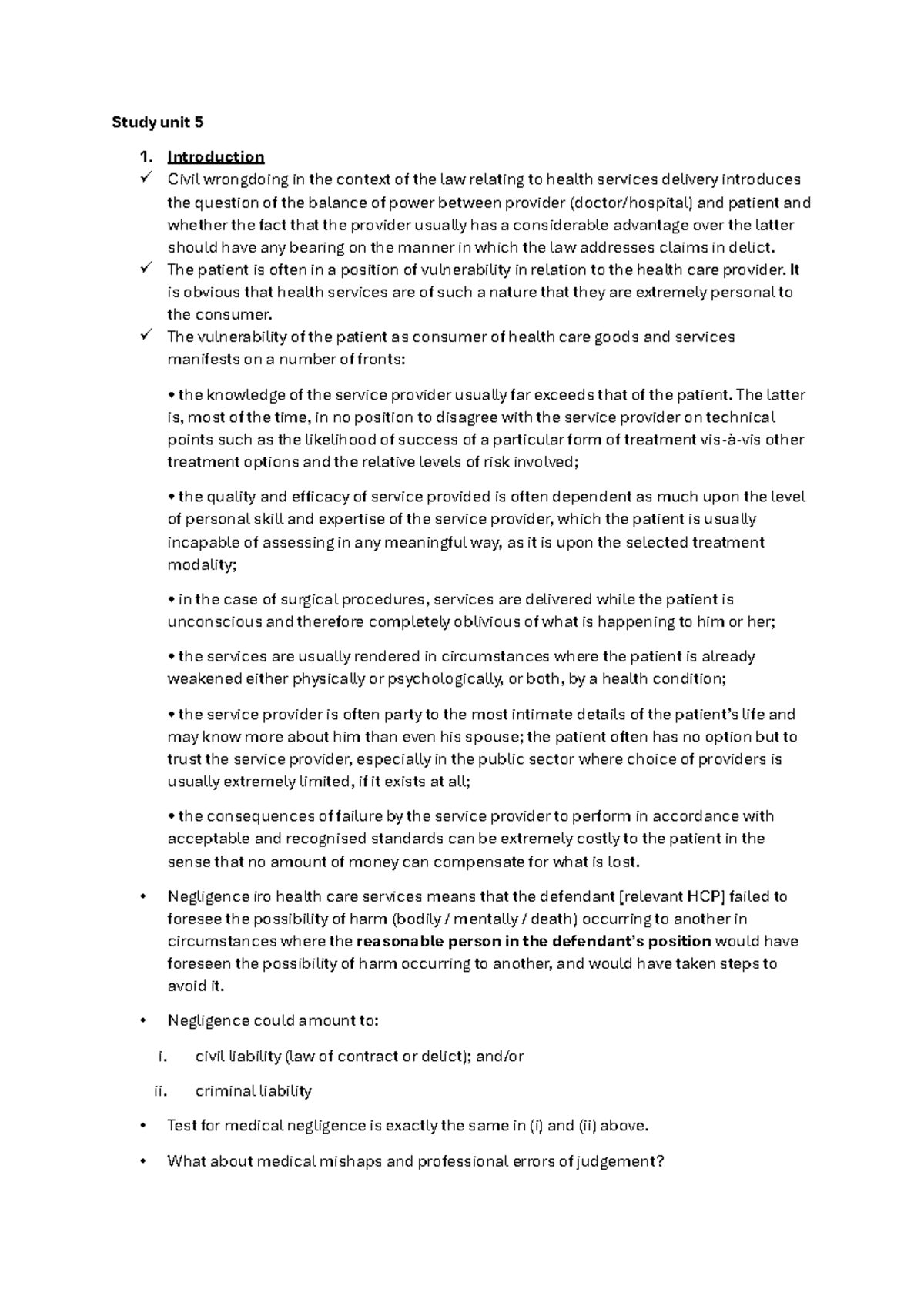 Study unit 5 C Ellish - Summary Health Care Law - Study unit 5 1 ...