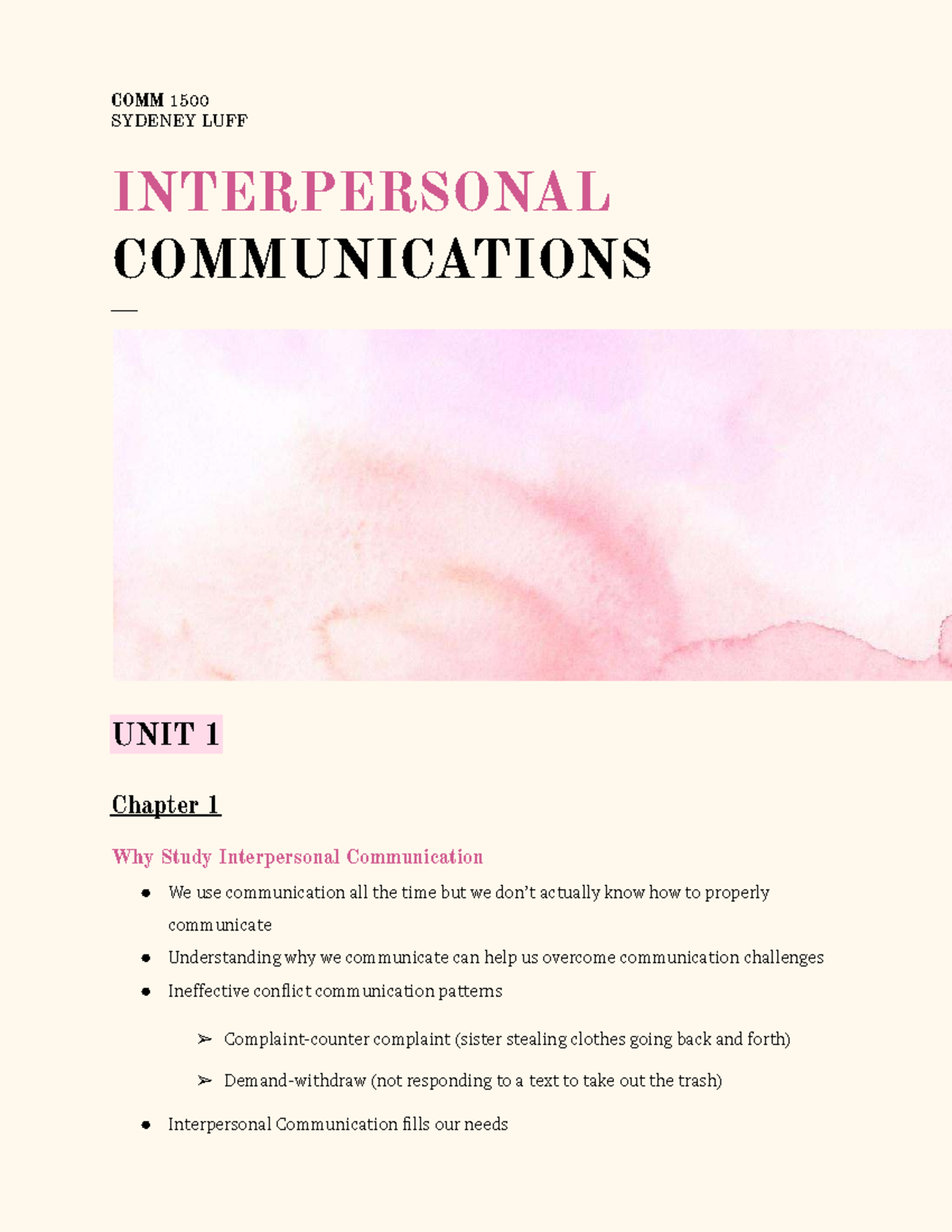 COMM 1500 Final Exam Notes: Interpersonal Communication Insights - Studocu