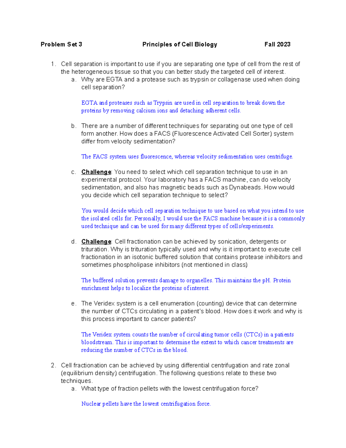 Kaylee - Problem Set 3-3 - Problem Set 3 Principles of Cell Biology ...