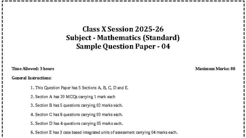 Class X Mathematics (Standard) Preboard 2 Sample Question Paper - Studocu
