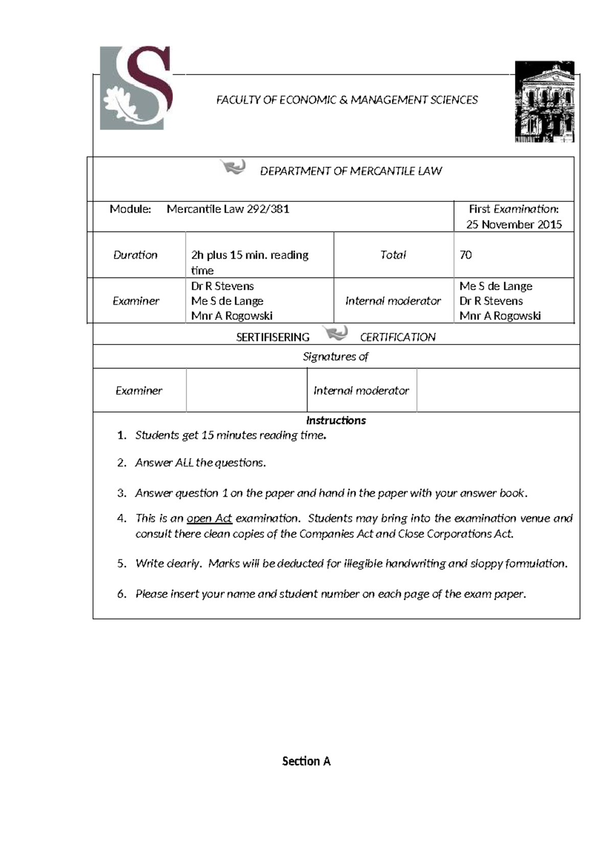 2015 Mercantile Law 2nd Exam - Faculty of Economic Management Sciences ...