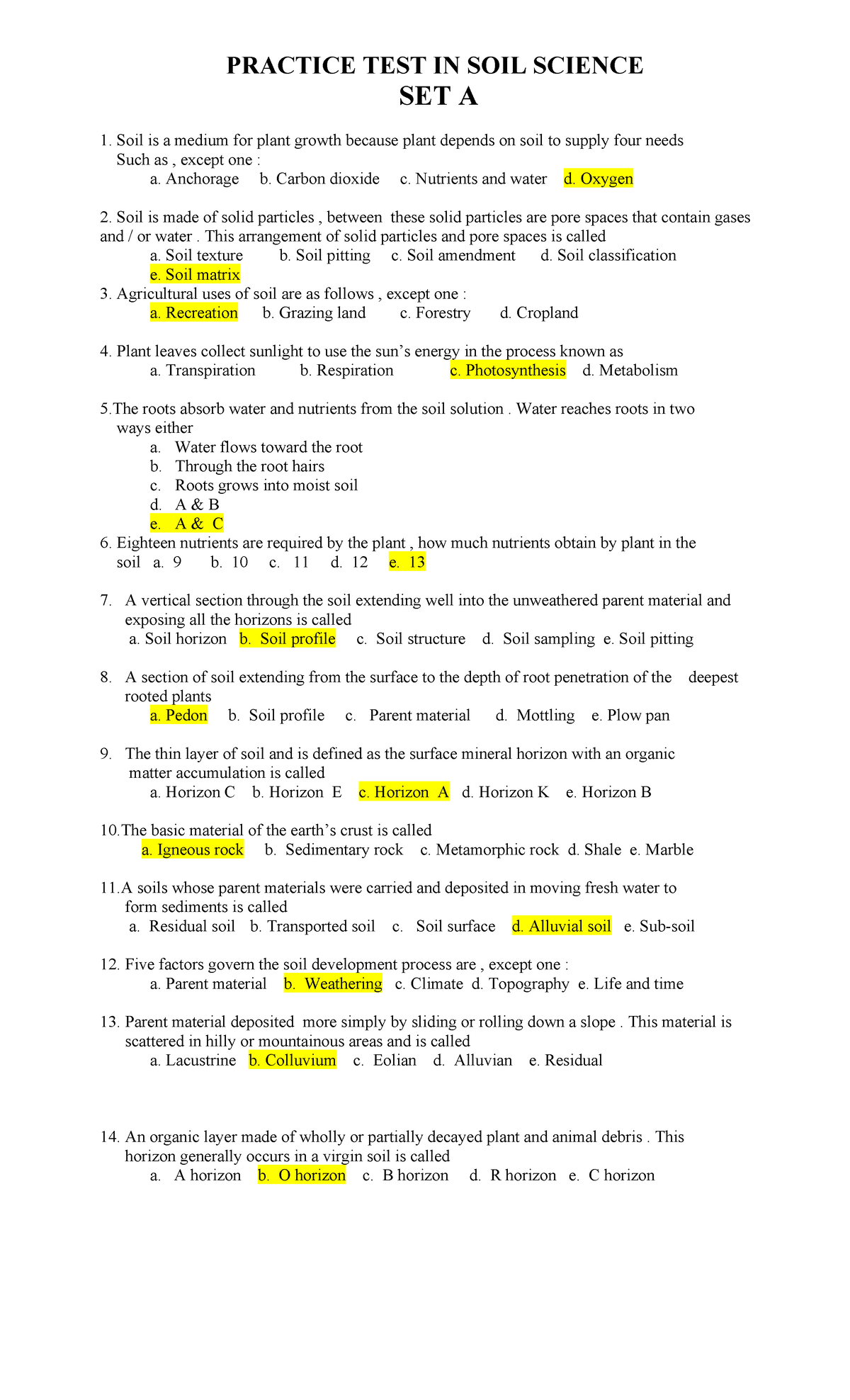 PRACTICE TEST IN SOIL SCIENCE SET B: 100 Q&A Review - Studocu