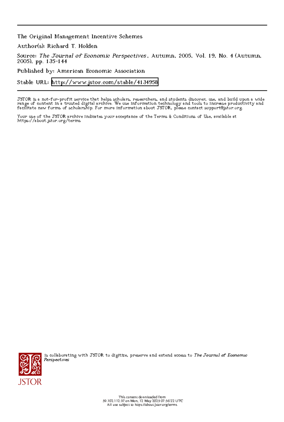 The Original Management Incentive Schemes in Du Pont and GM (ECO 101 ...