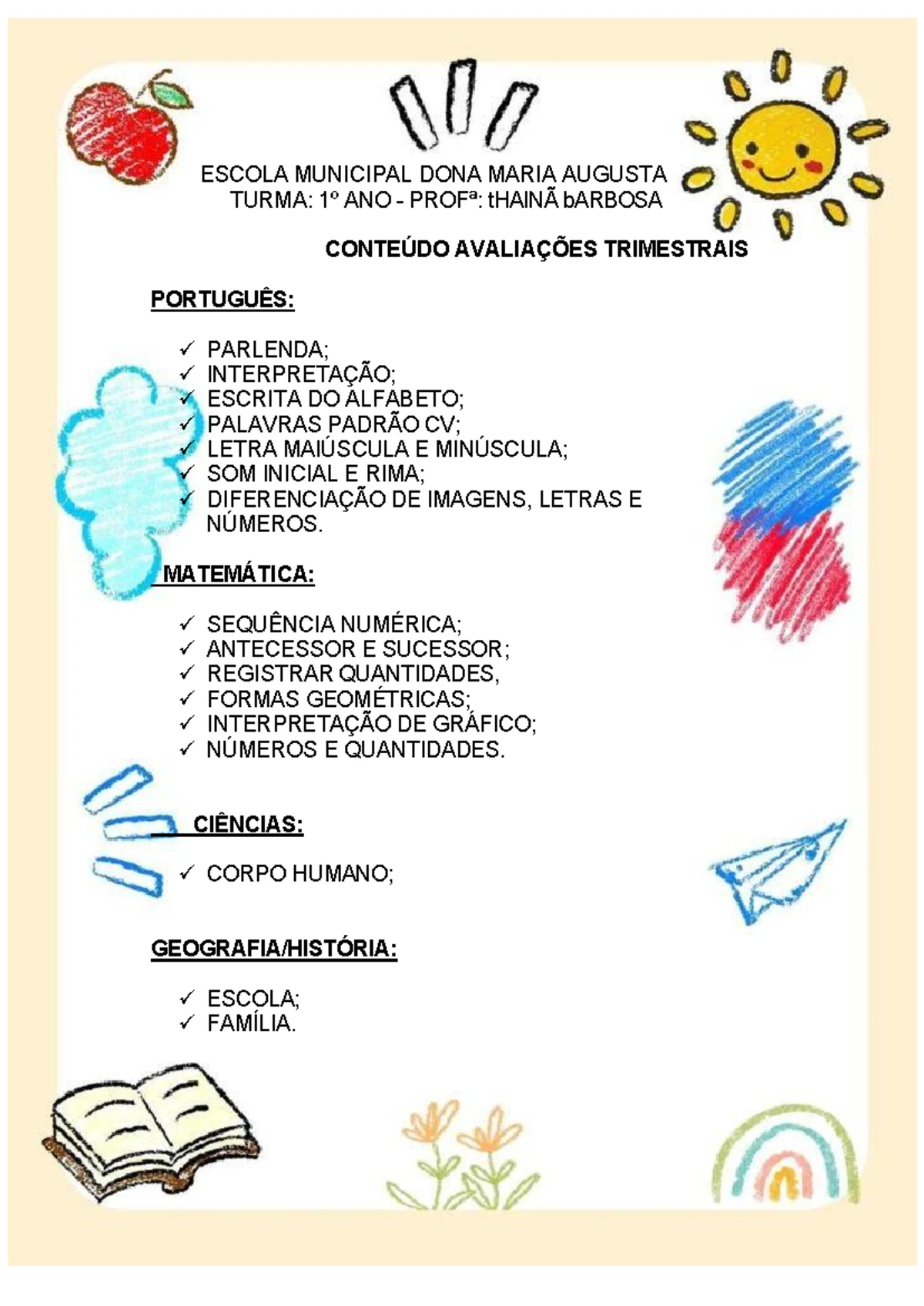 Avaliação Trimestral de Português - 1º Ano - 1º Trimestre 2025 - Studocu