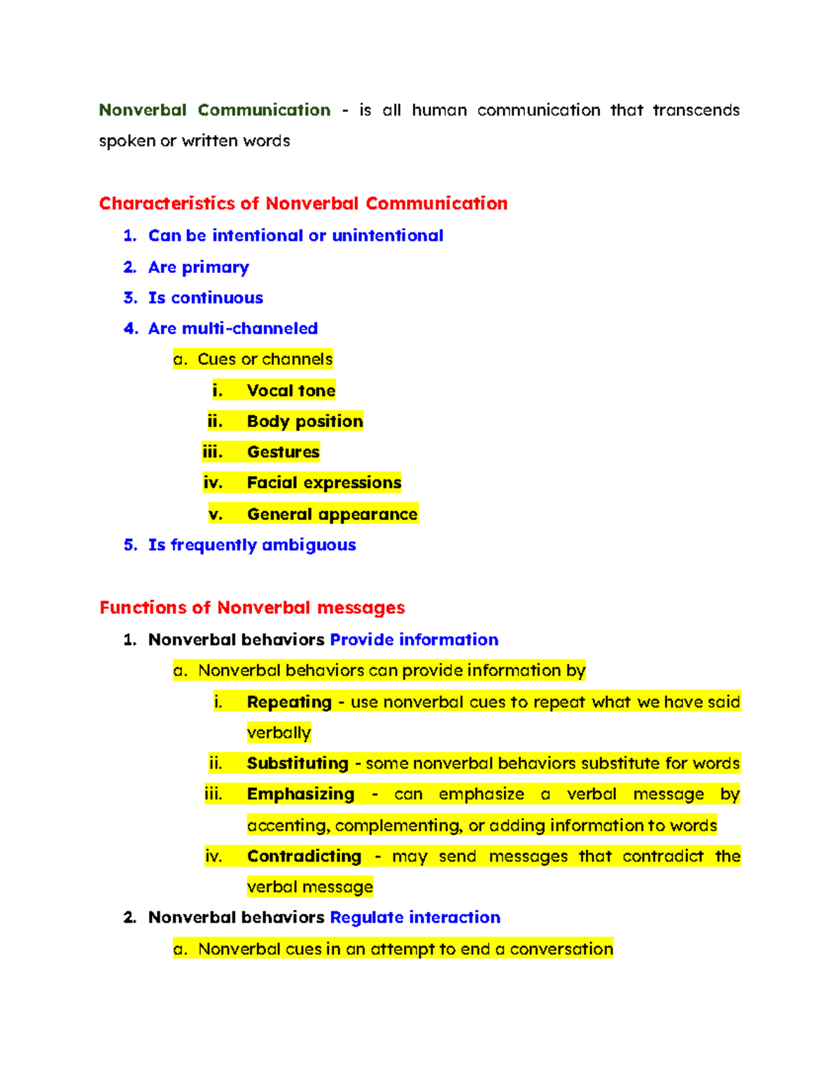Nonverbal Communication: Key Characteristics and Functions - Studocu
