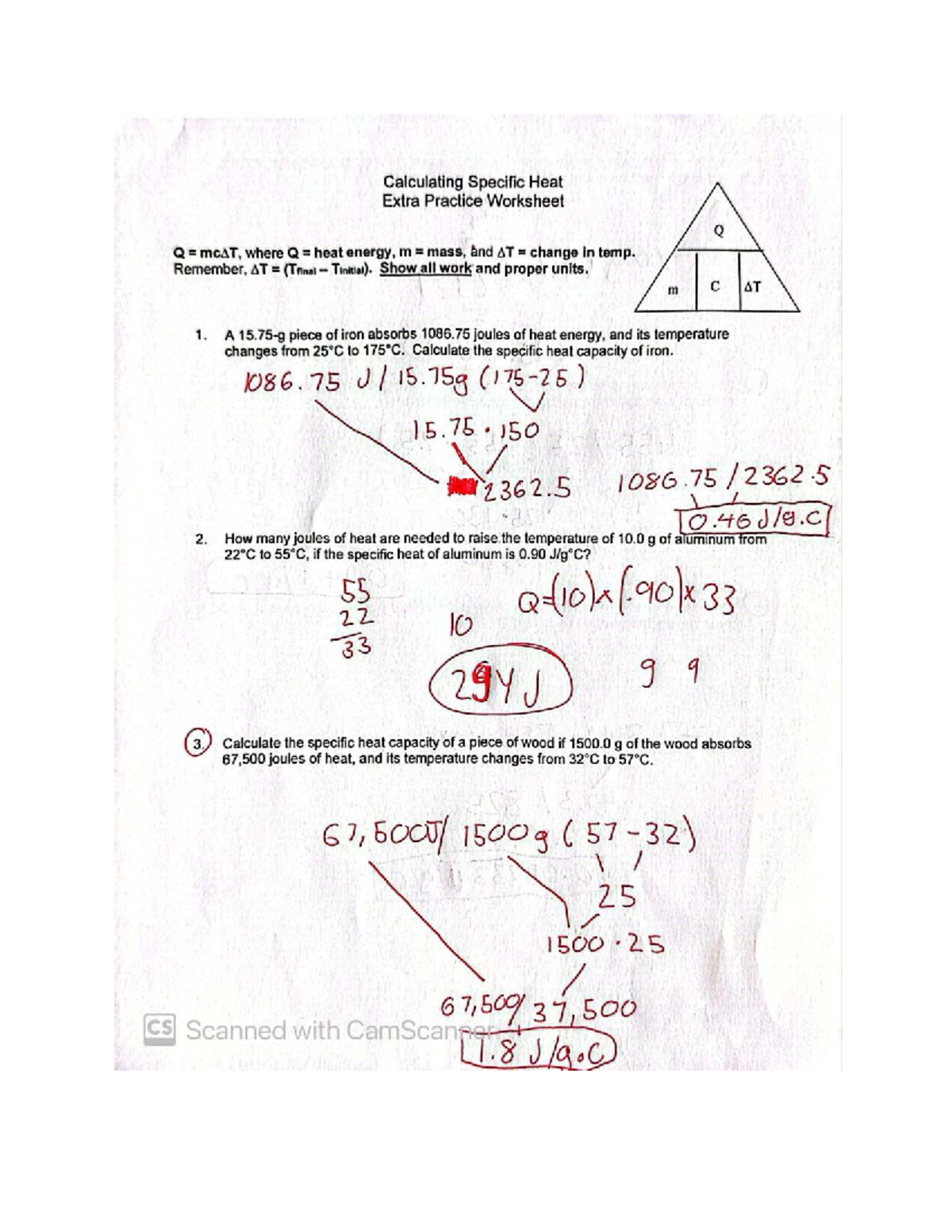 Calculating Specific Heat: Extra Practice Worksheet Q mcAT - Studocu